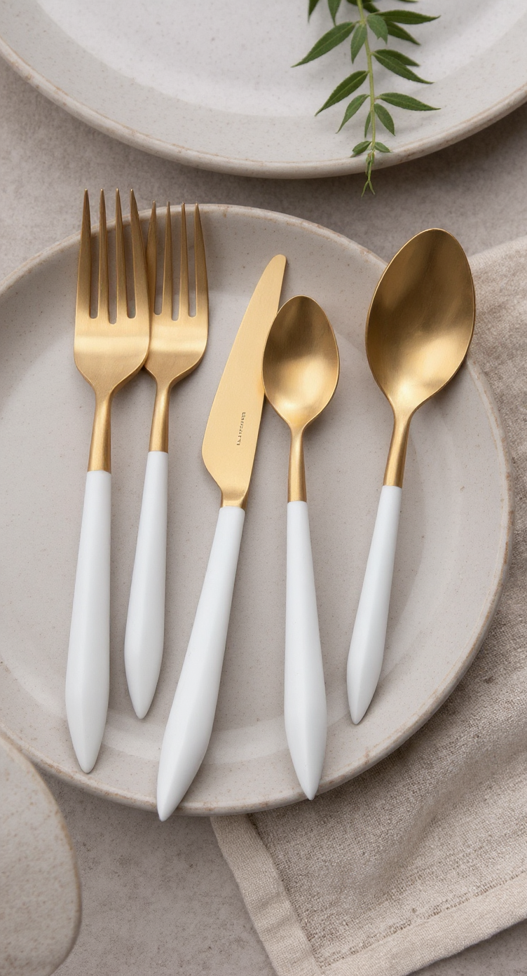 Ares Gold / White 5 Piece Place Setting
