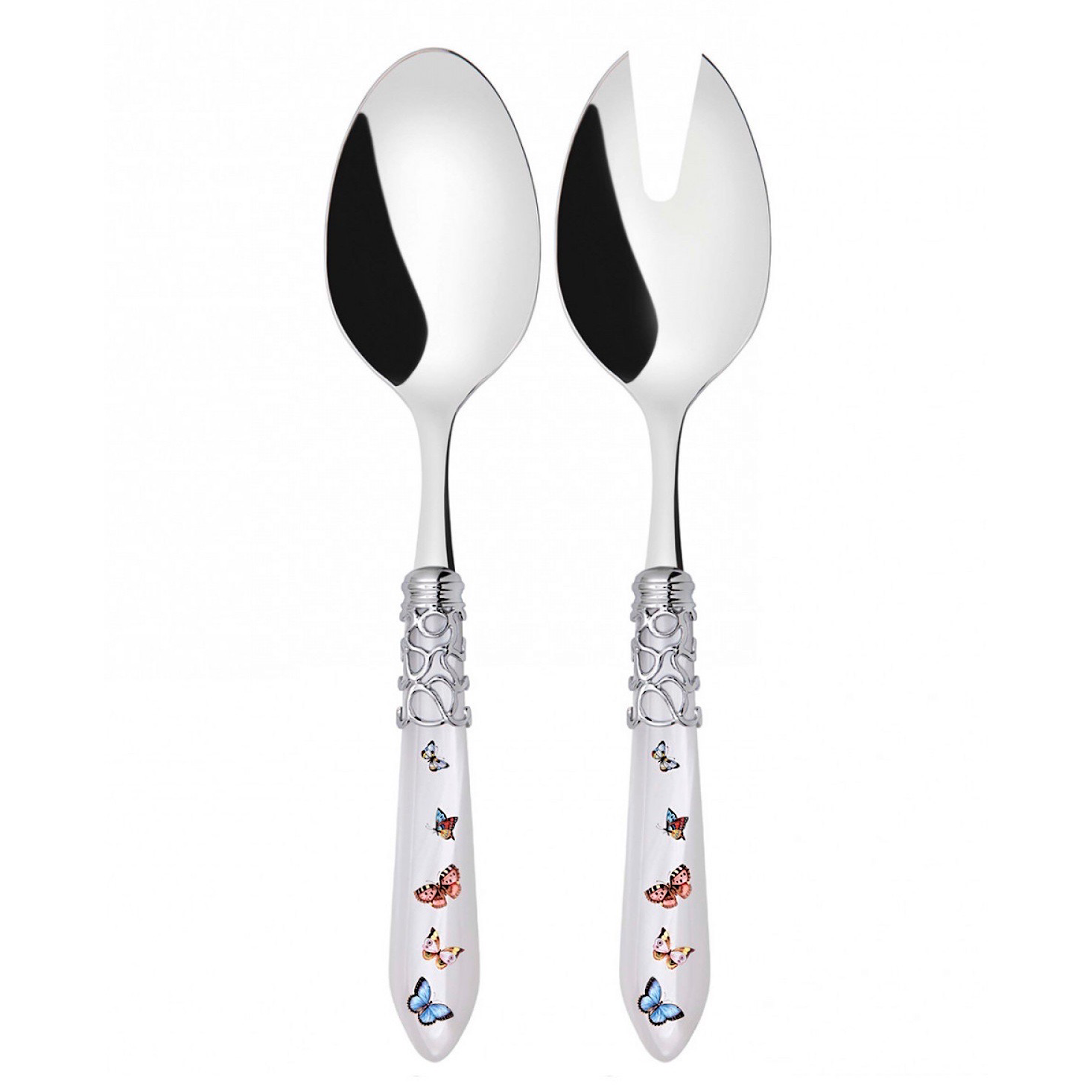 Melodia Butterflies 2 Piece Salad Serving Set white