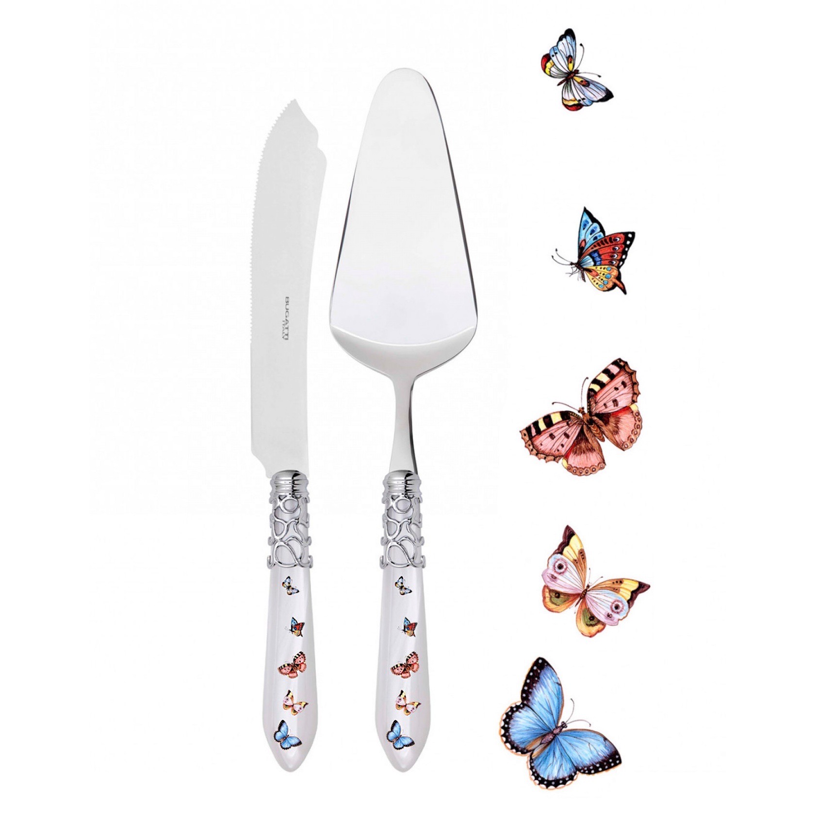 Melodia Butterflies 2 Piece Cake Serving Set white