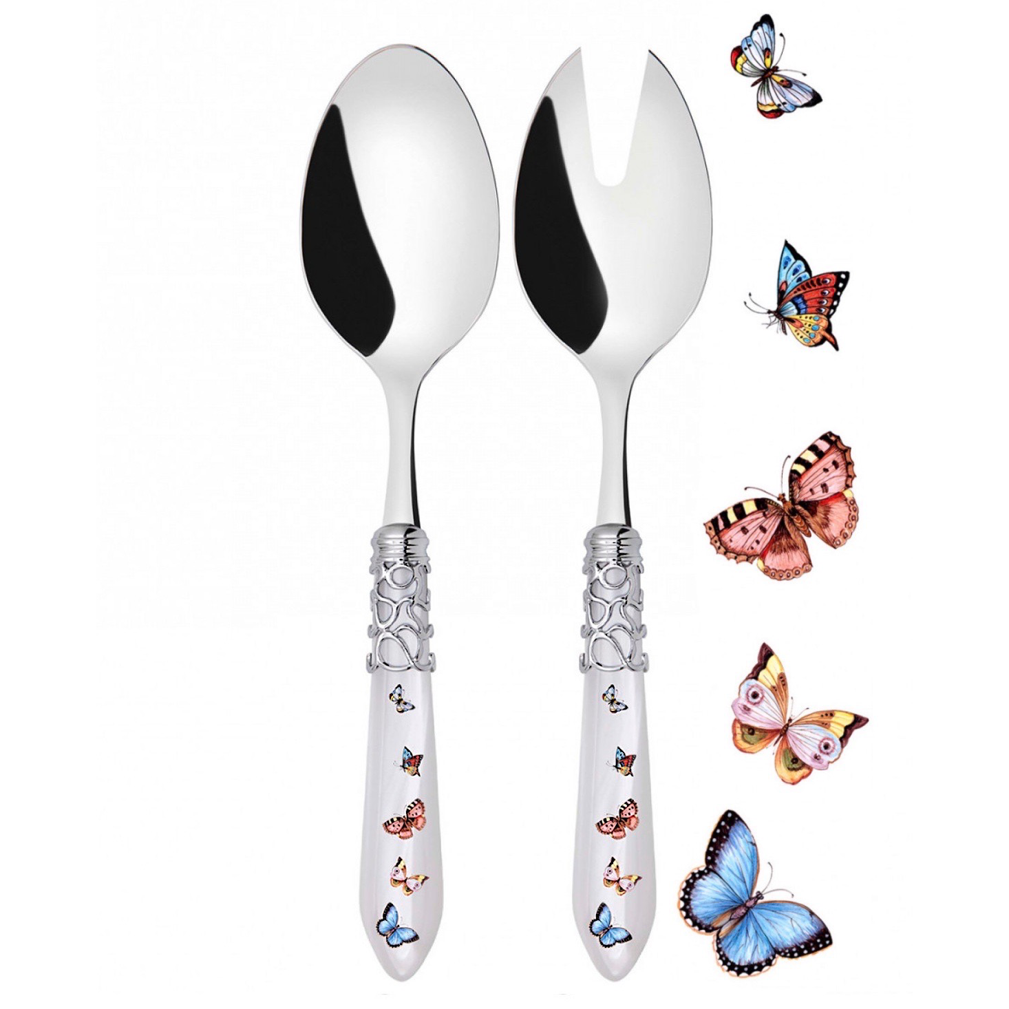 Melodia Butterflies 2 Piece Salad Serving Set white