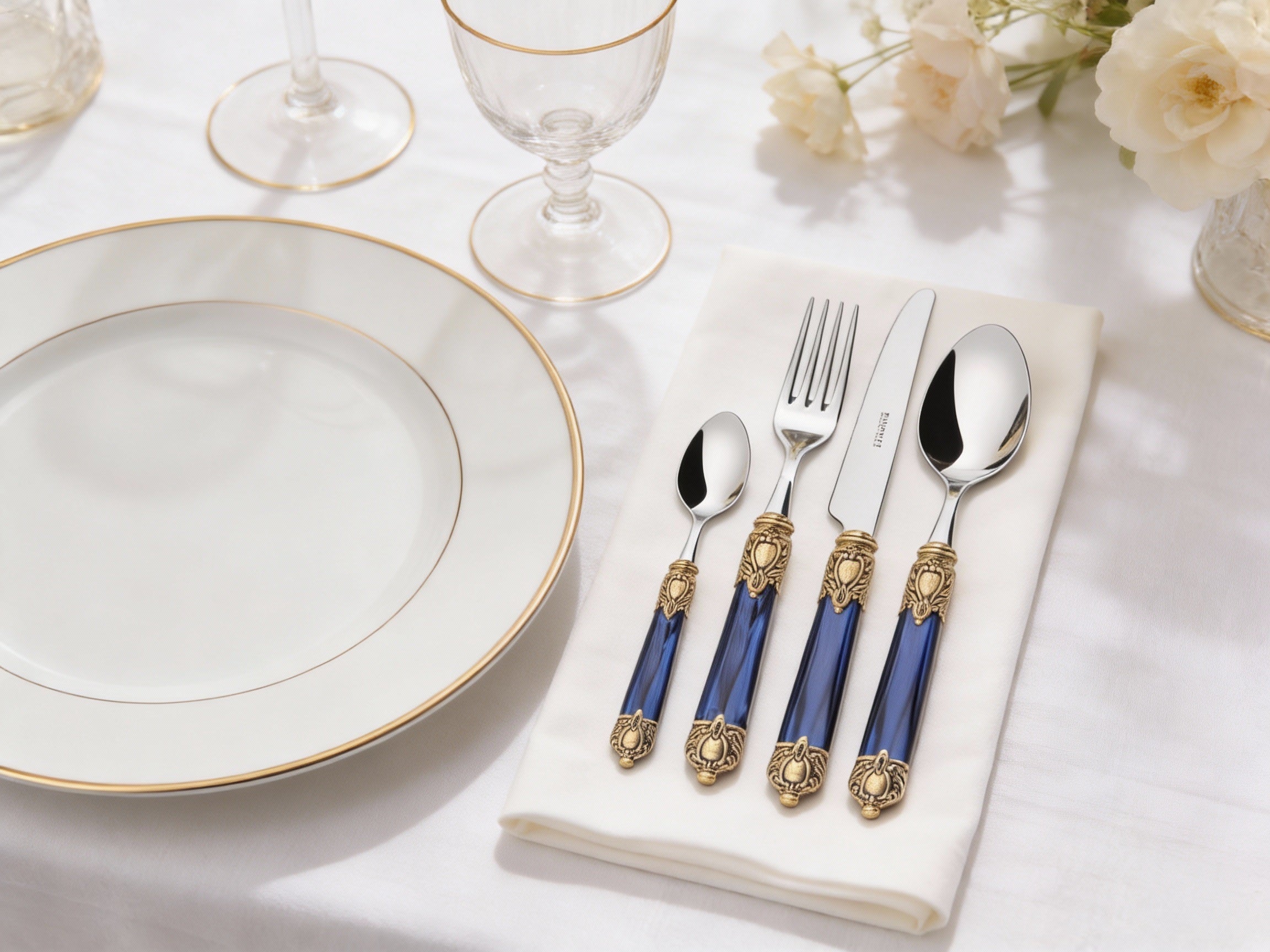 Rinascimento Antique Gold 5 Piece Place Setting - Royal Blue