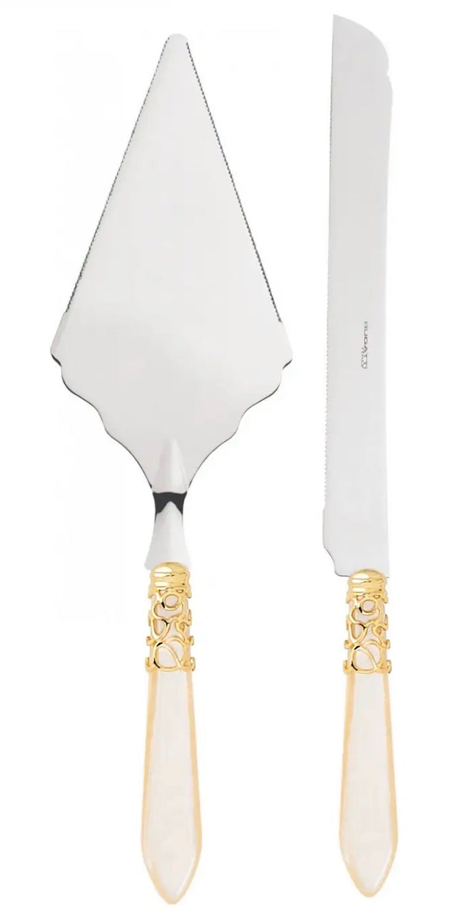 Melodia Gold Large 2 Piece Cake Serving set - Ivory