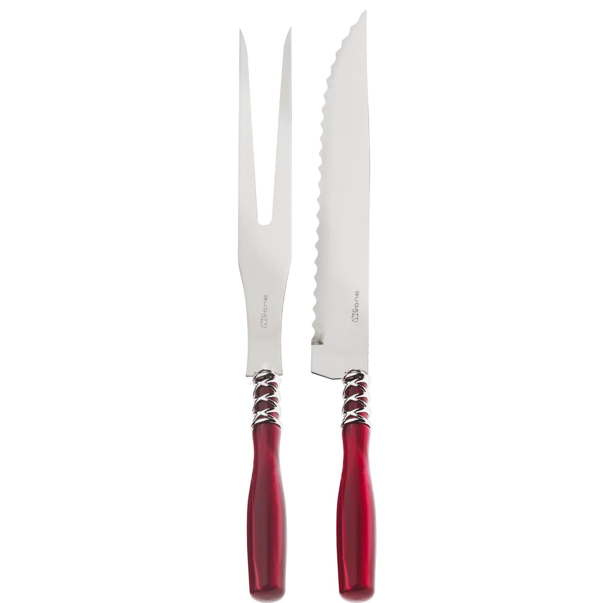 Arianna Brilliant Roast Carving Set - Fork And Knife Burgundy