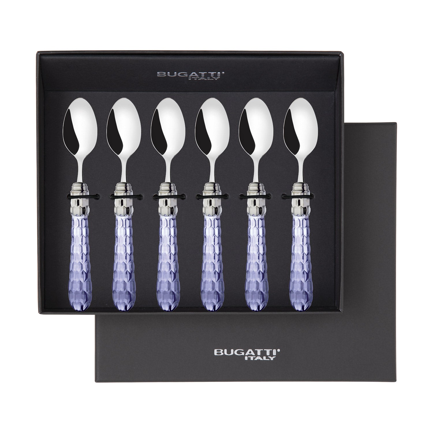 Cristallo Brilliant 6 Piece Moka Spoon Set in gift box Blue Clear