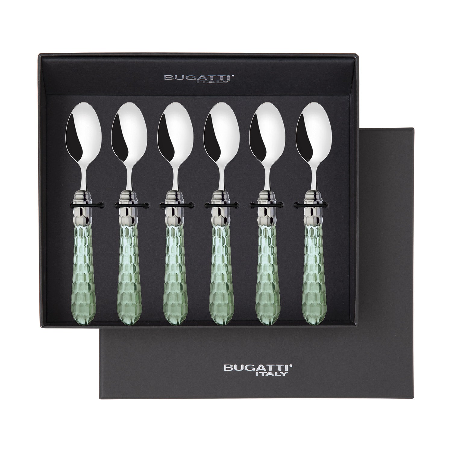 Cristallo Brilliant 6 Piece Moka Spoon Set in gift box Green Clear