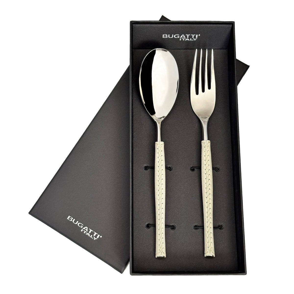 Portofino Leather 2 Piece Serving Set cream in gift box