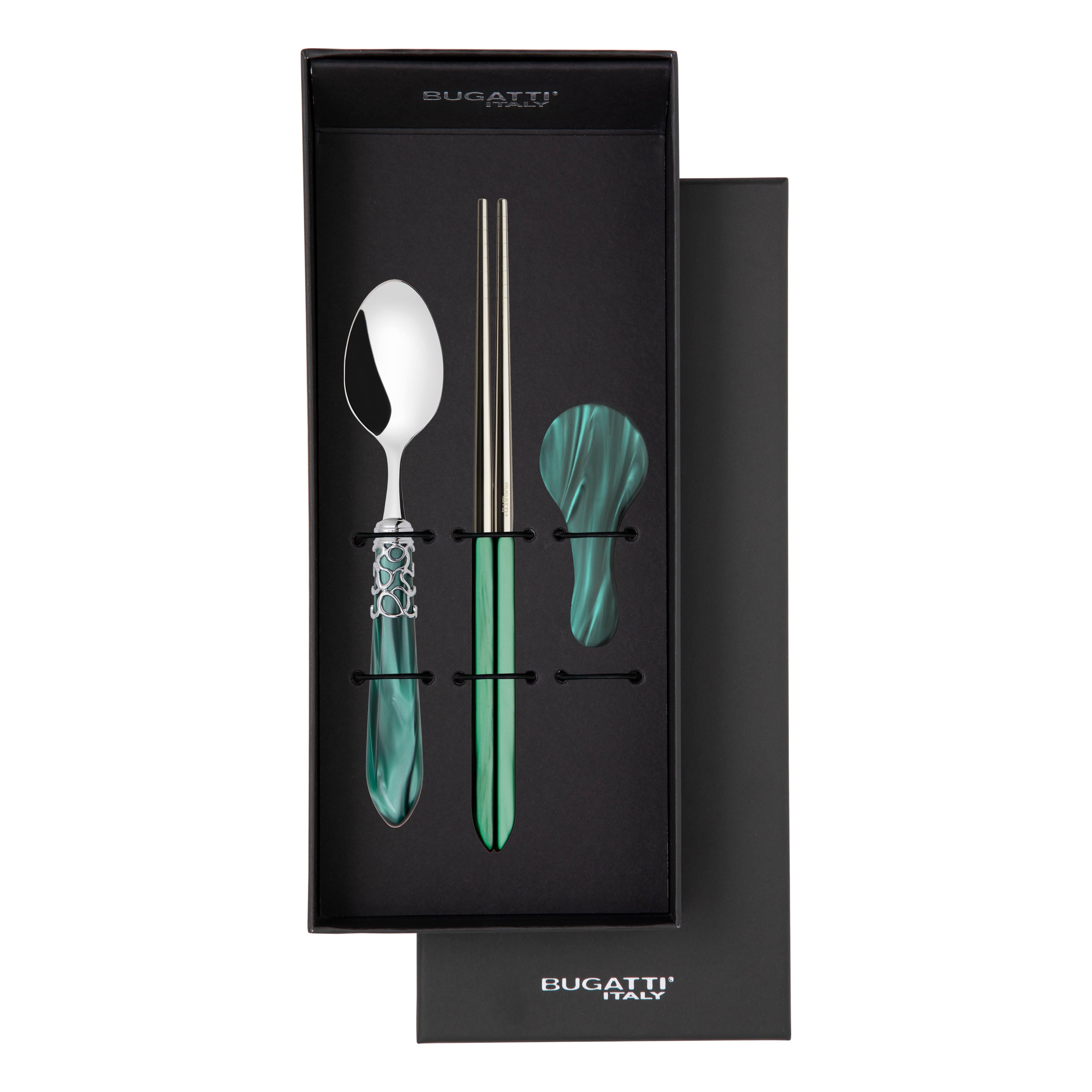 Melodia Brilliant Chopticks set for 1 in gift box - Emerald Green