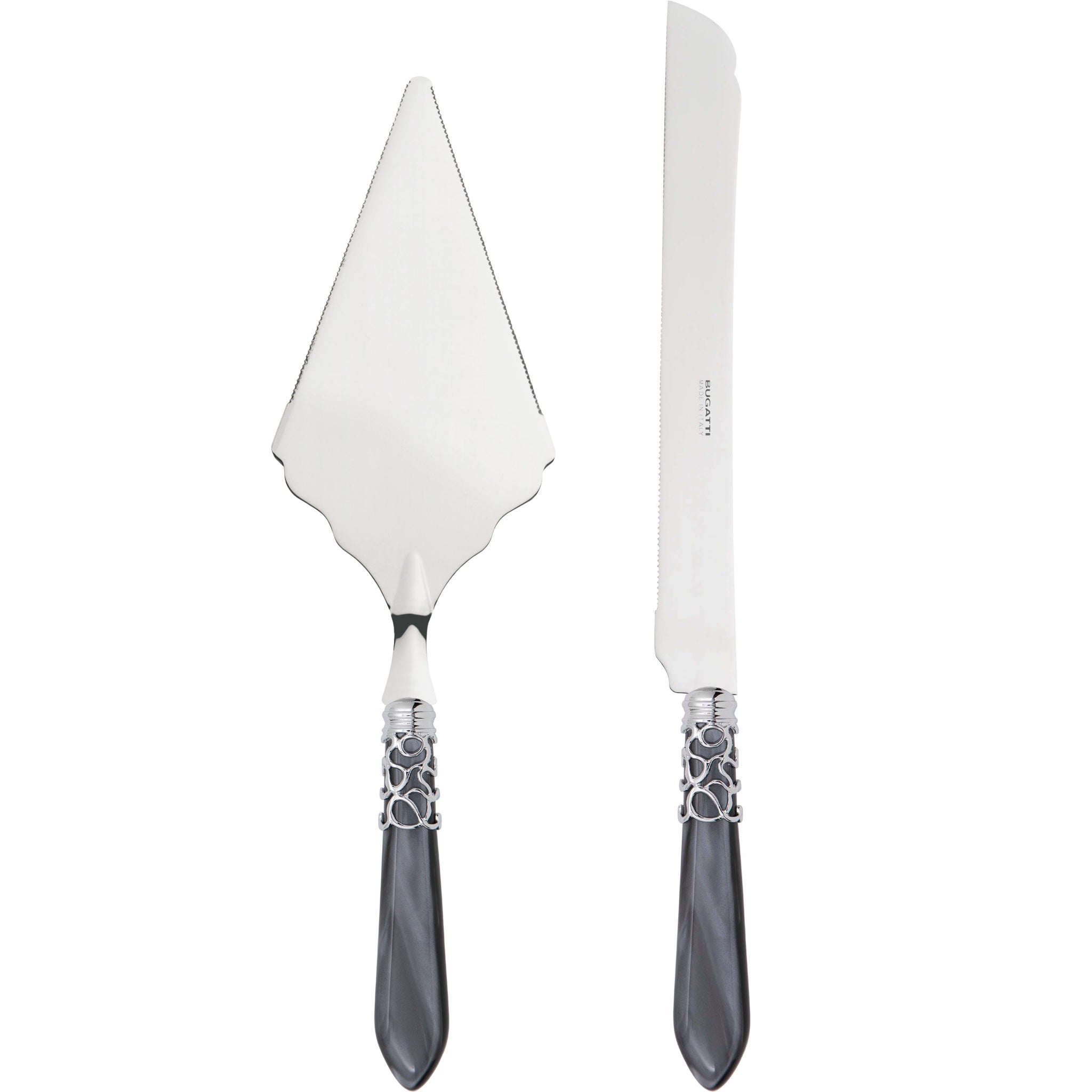 Melodia Brilliant 2 Piece Large Cake Serving Set serrated - Charcoal-Casa Bugatti USA