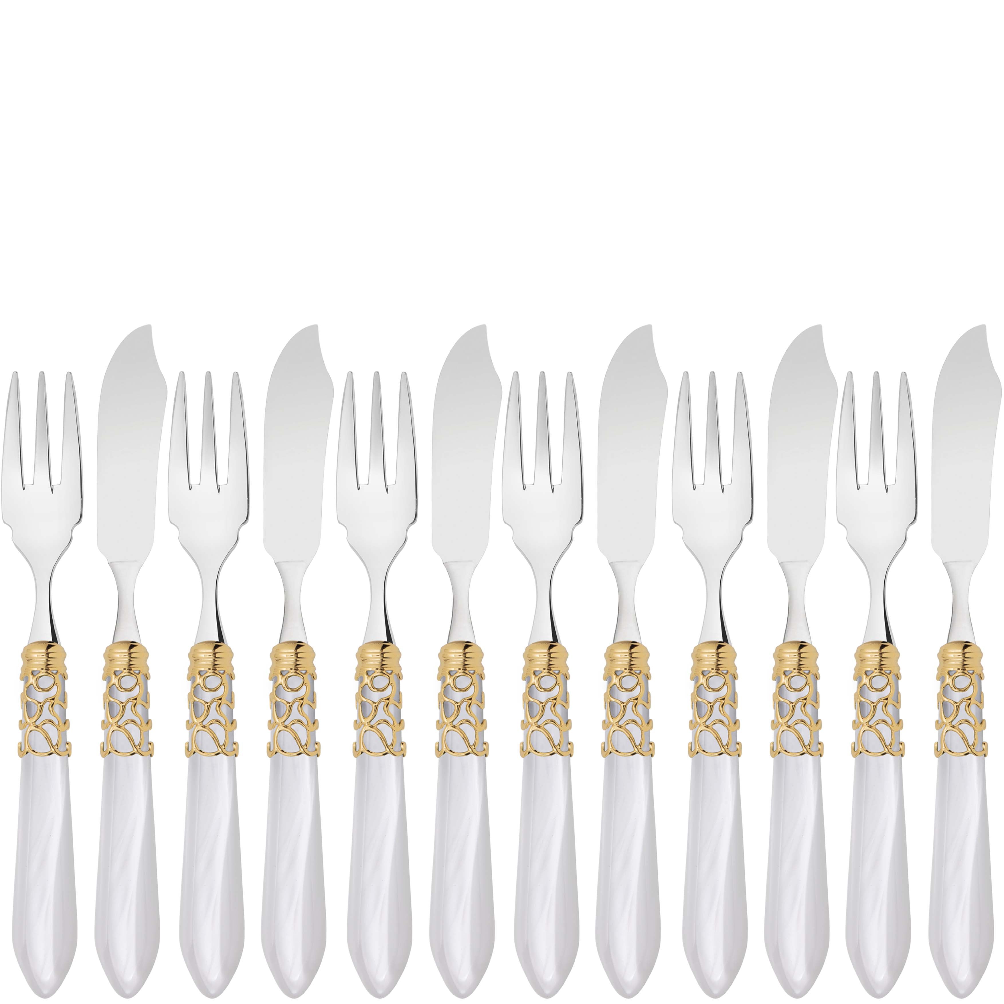Melodia Gold 12 Piece Fish Set - white