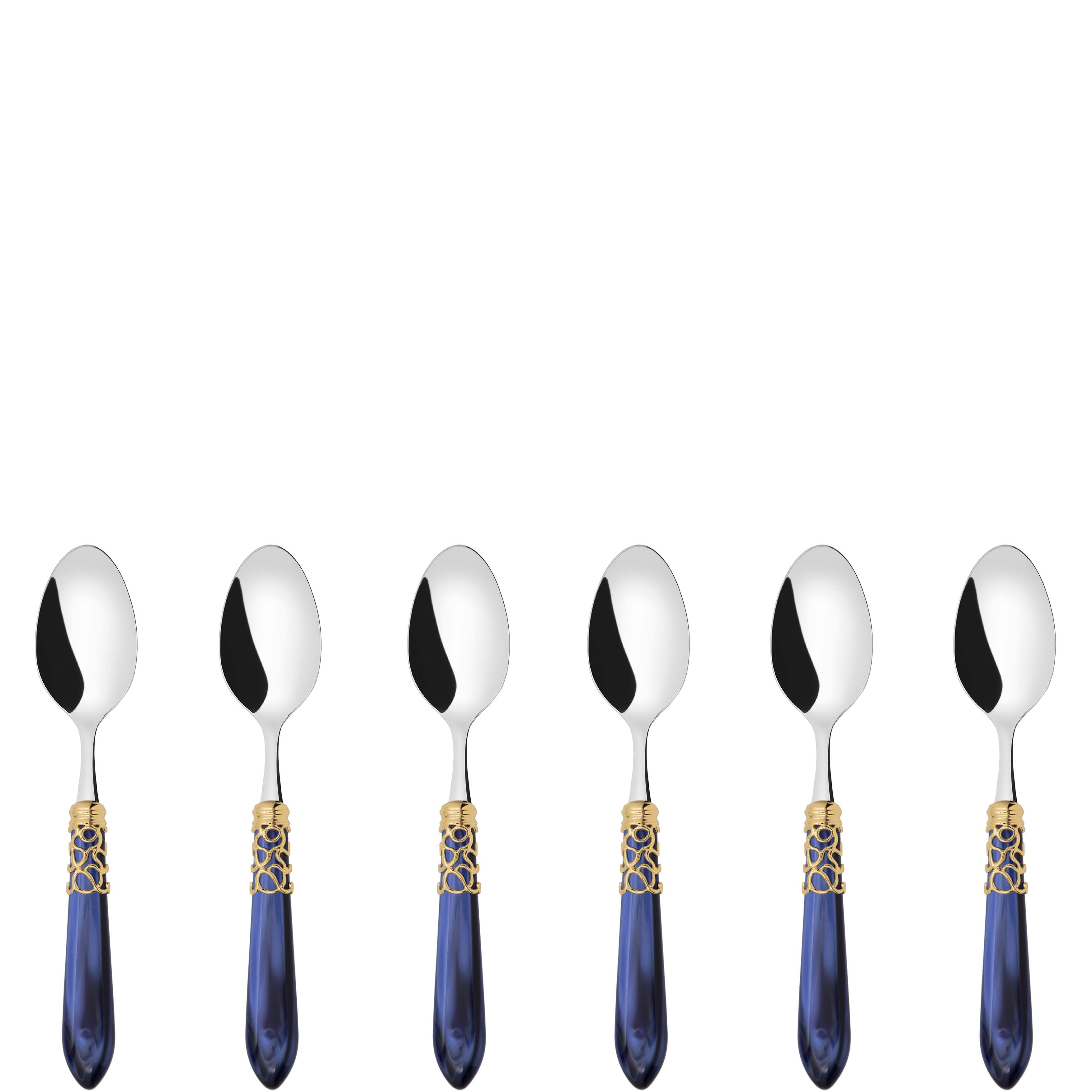 Melodia Gold 6 Piece Coffee Spoon Set in gift box - royal blue