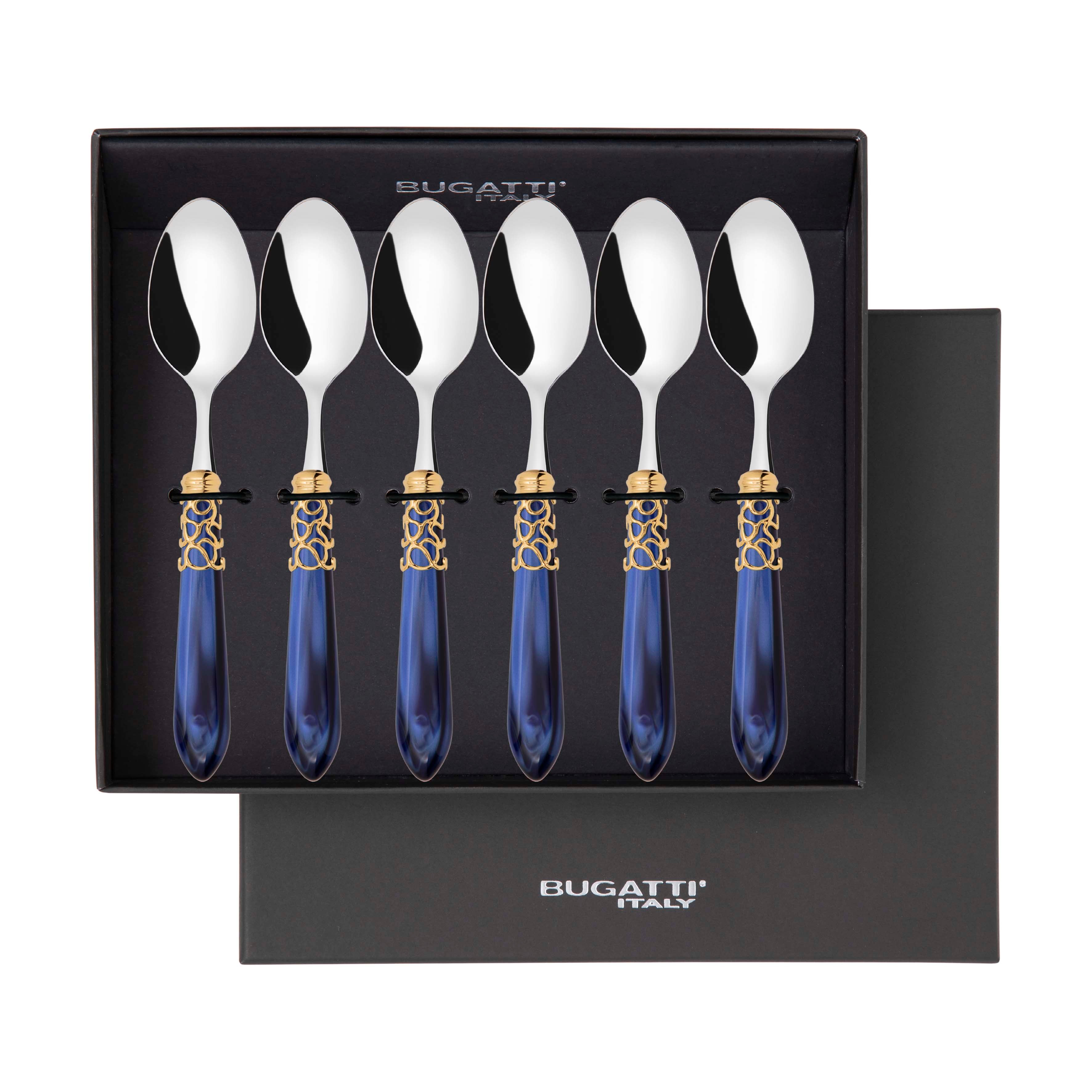 Melodia Gold 6 Piece Coffee Spoon Set in gift box - royal blue