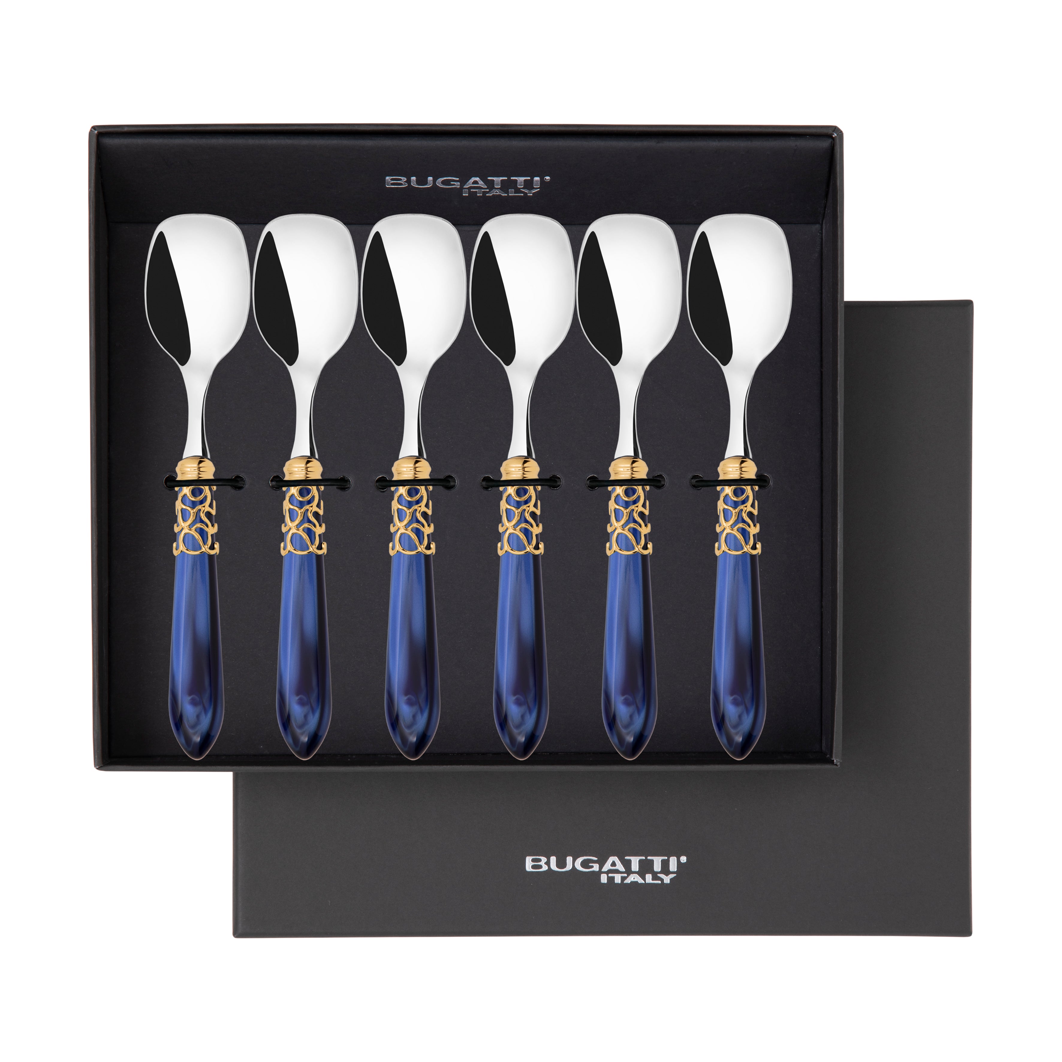 Melodia Gold Ice Cream Spoons Set in gift box - royal blue