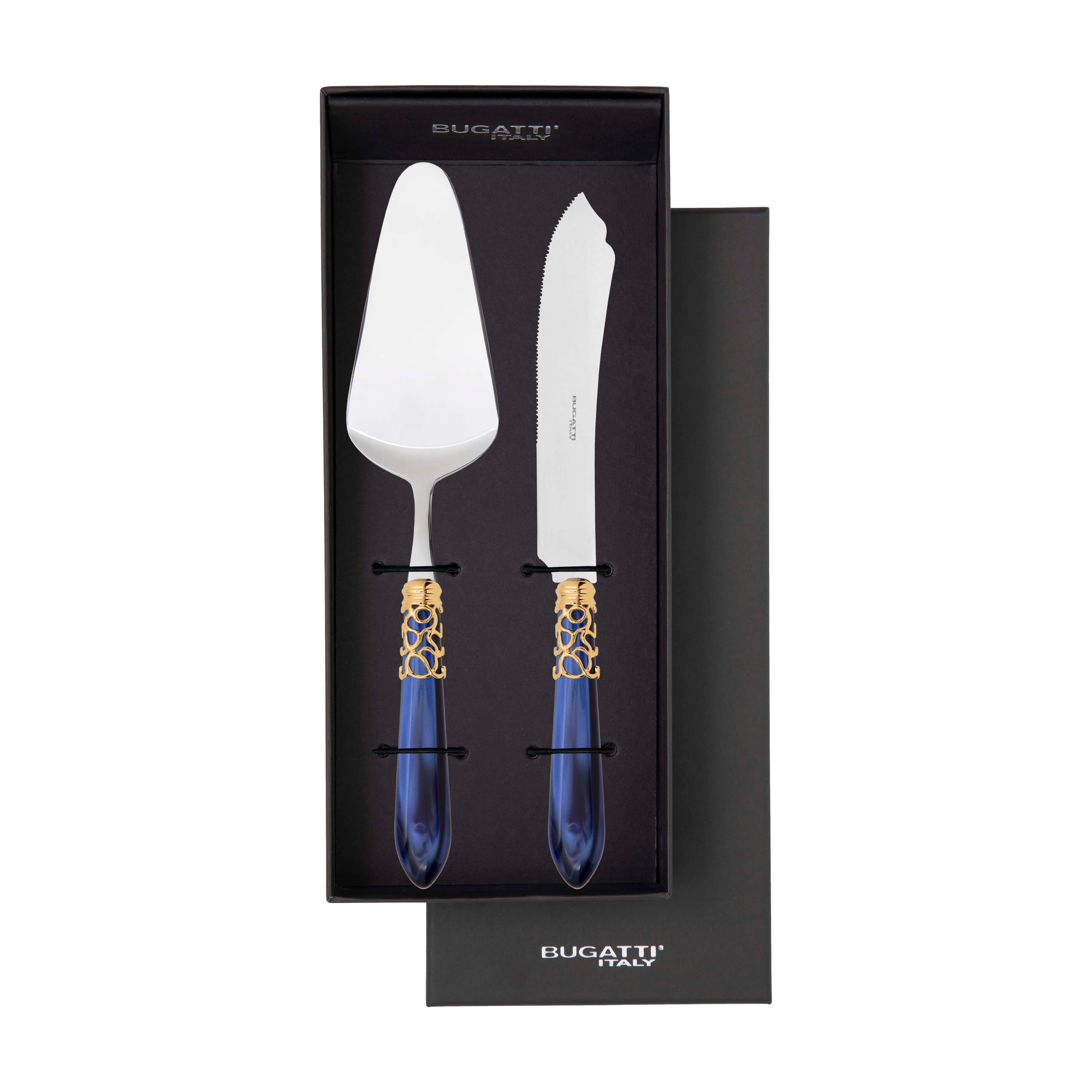 Melodia Gold 2 Piece Cake Serving set - Royal Blue