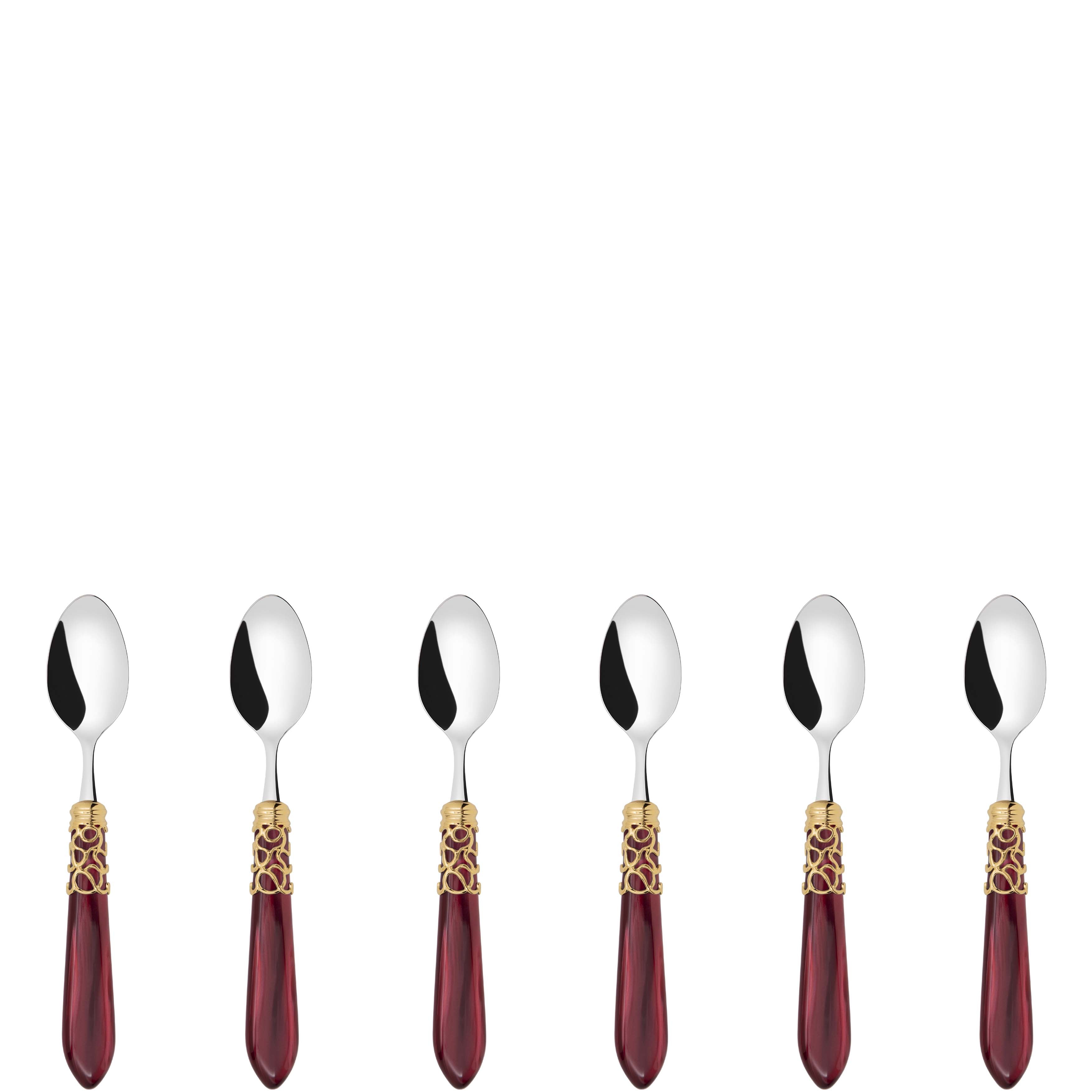 Melodia Gold 6 Piece Moka Spoon Set in gift box burgundy