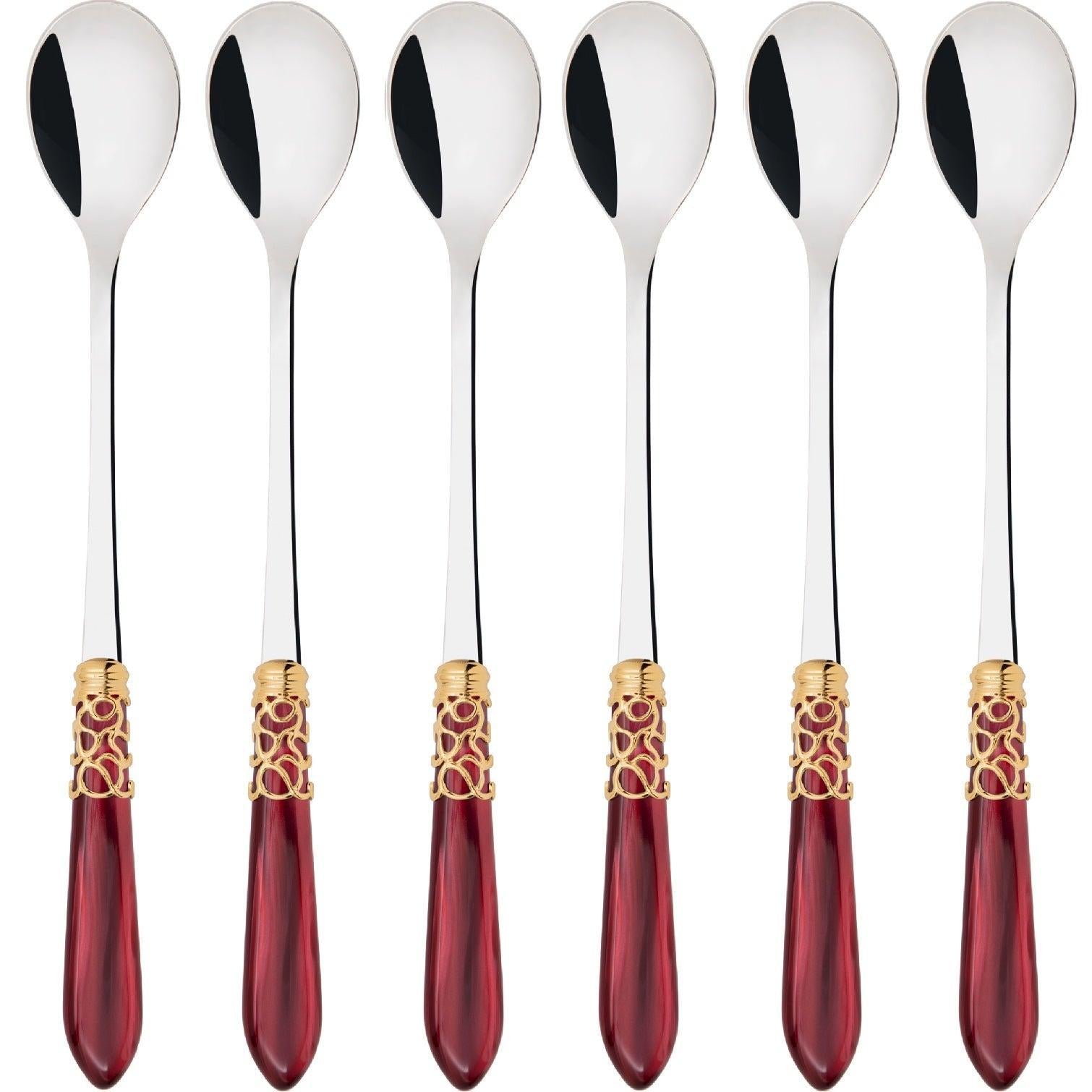 Melodia Gold Ice Tea / Cocktail Spoon Set - Burgundy