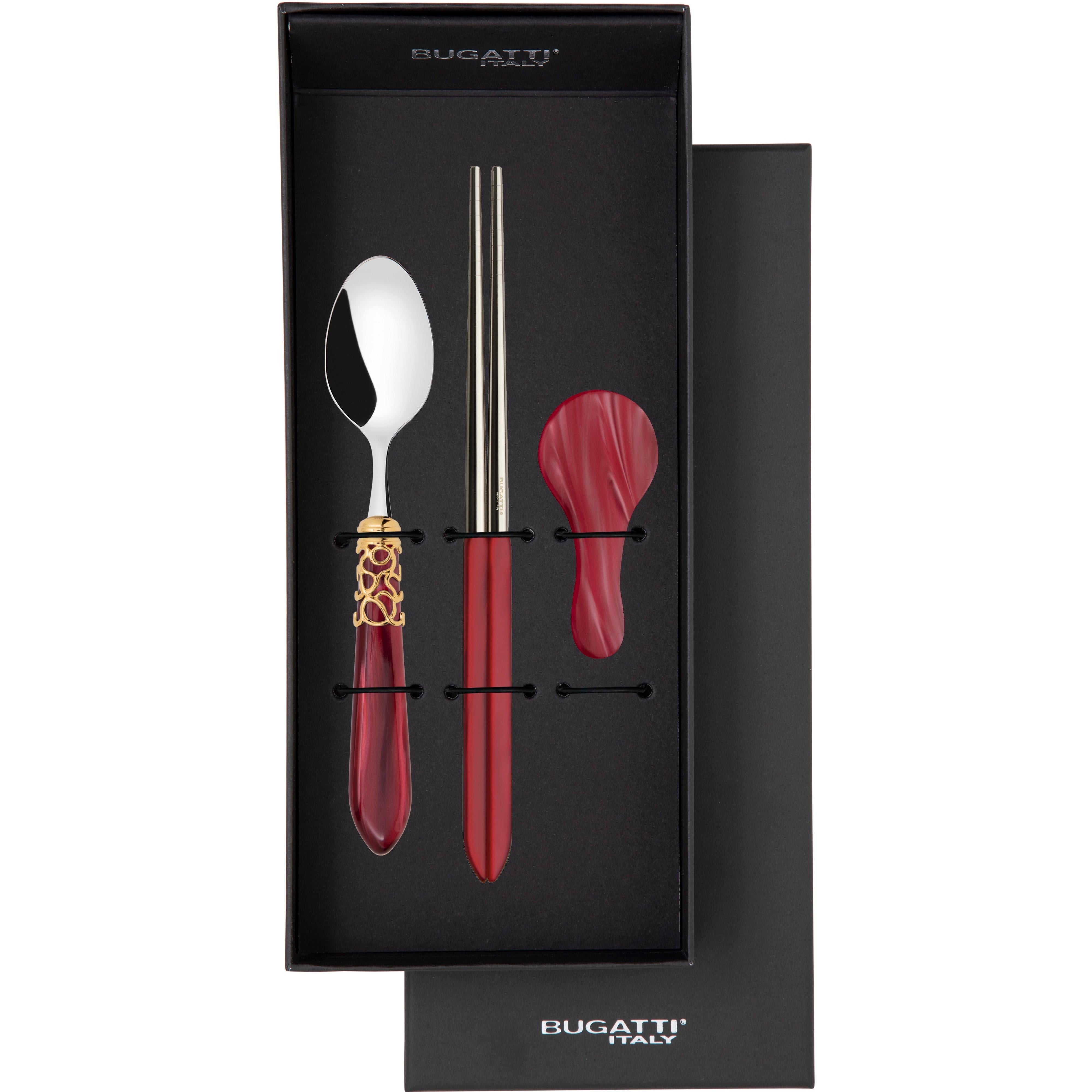 Melodia Gold Chopticks set for 1 in gift box - Burgundy