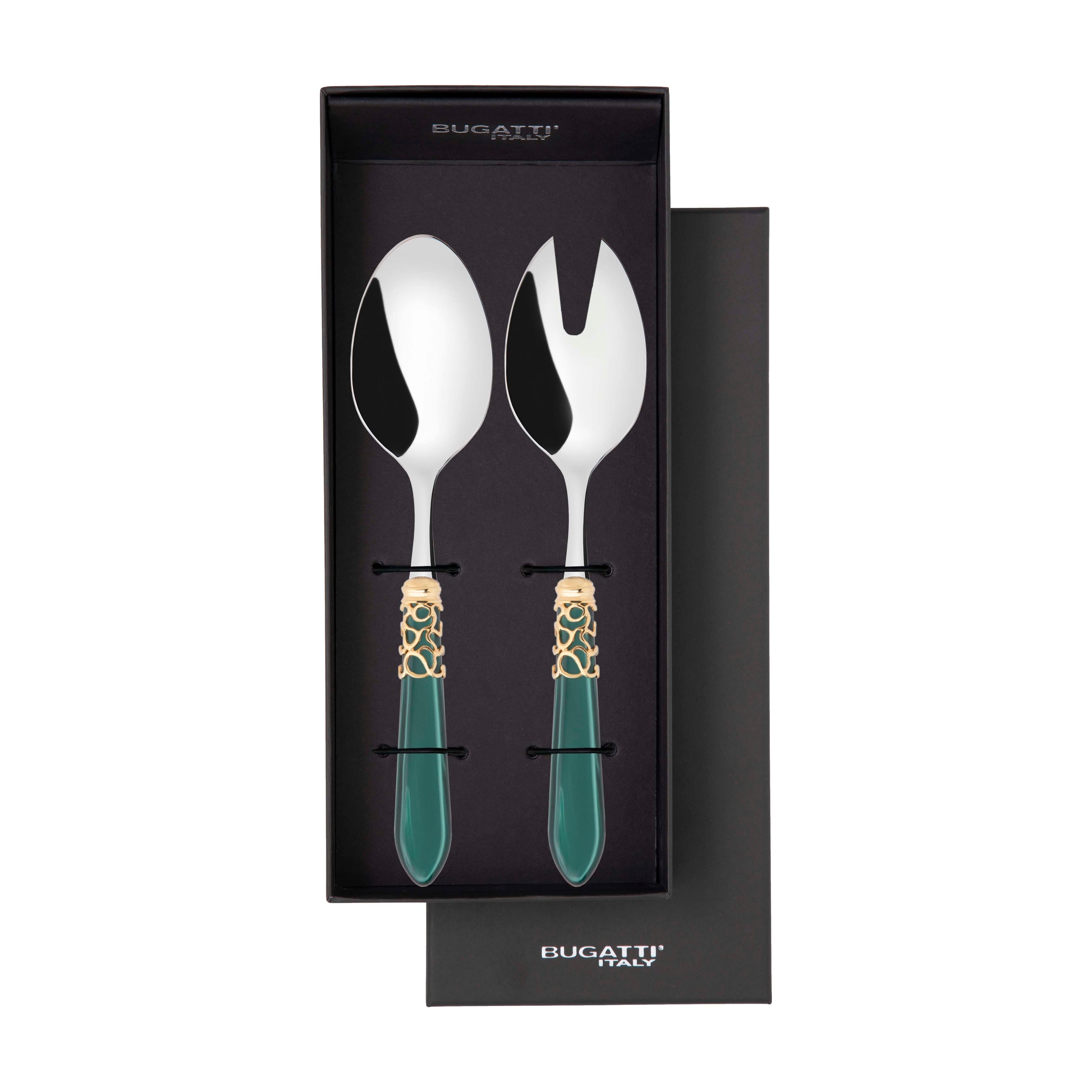 Melodia Gold 2 Piece Salad Servers - Emerald Green
