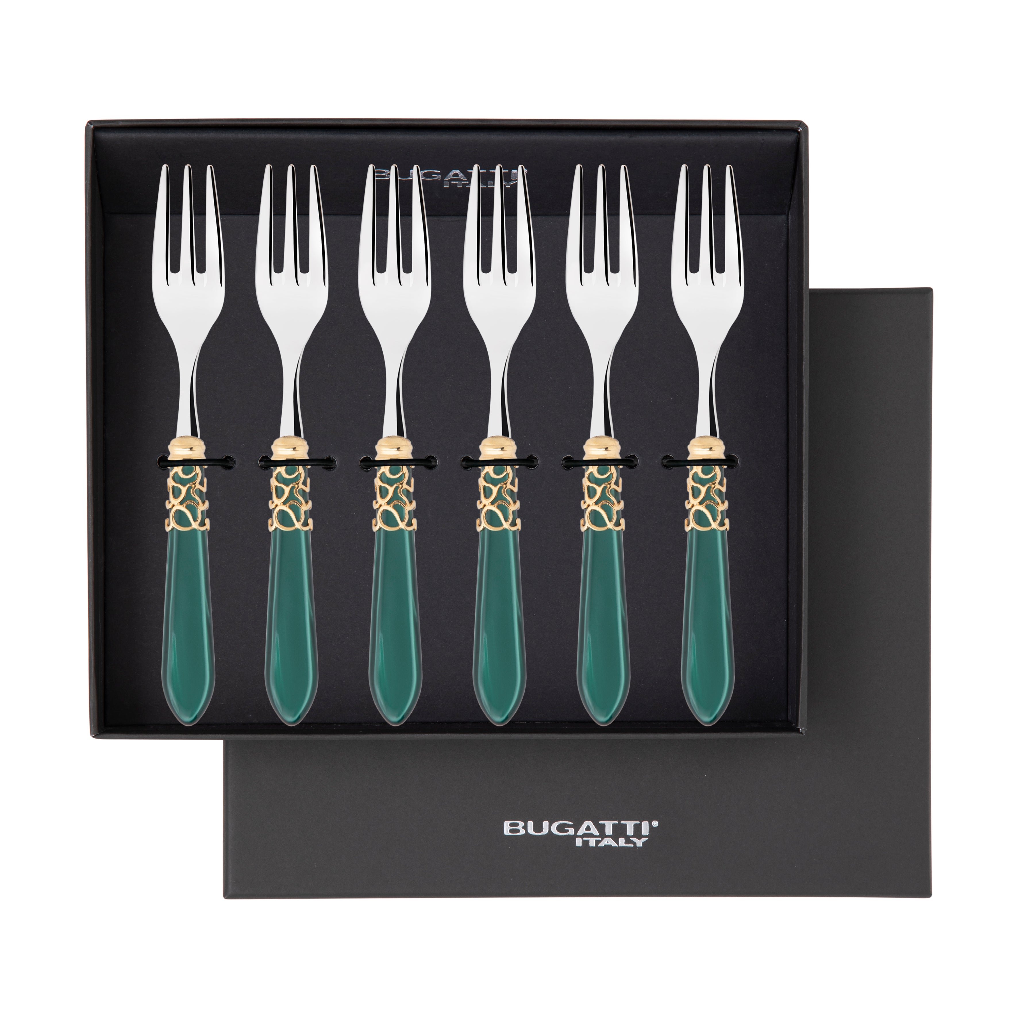 Melodia Gold Cocktail / Cake Fork Set in gift box - green