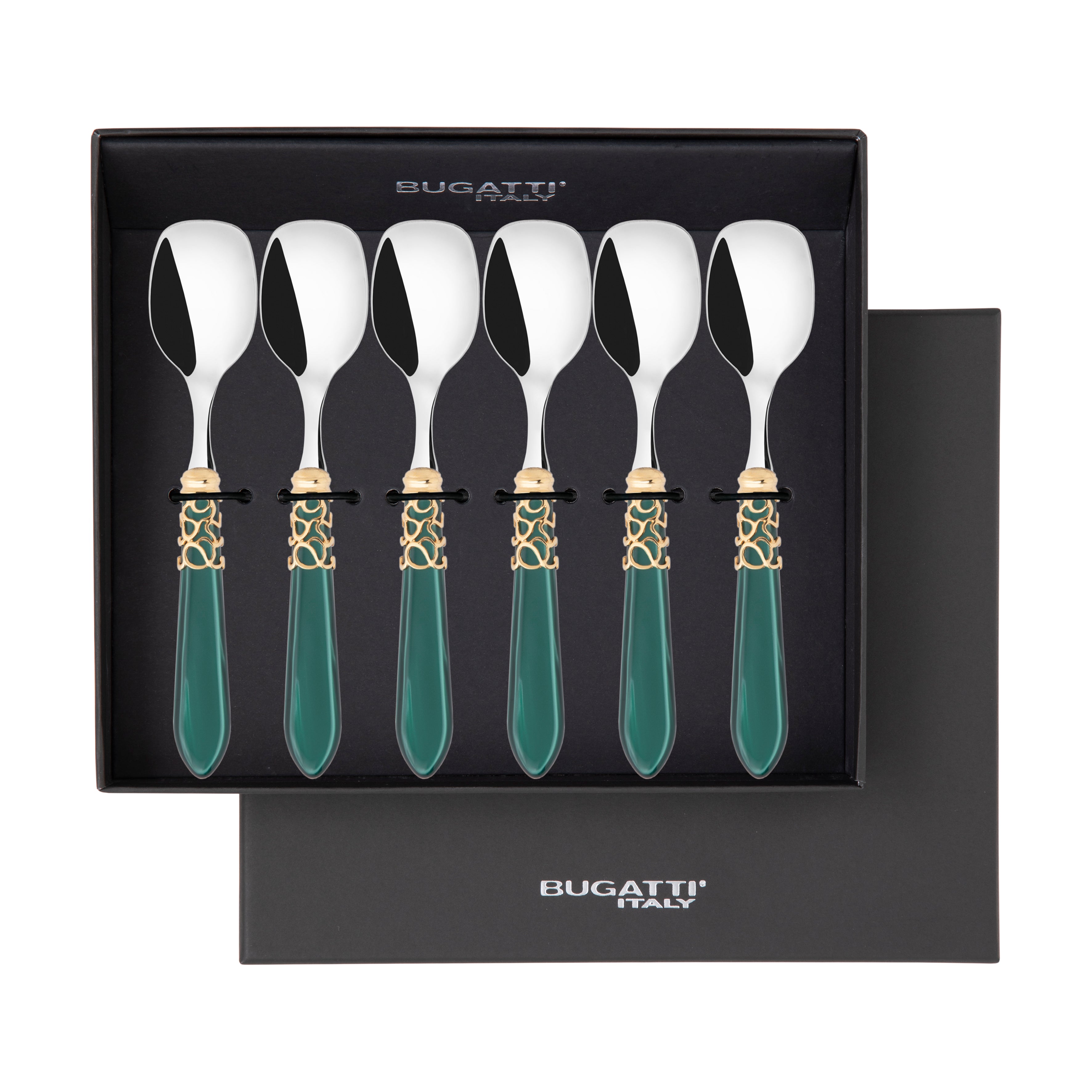 Melodia Gold Ice Cream Spoons Set in gift box - green