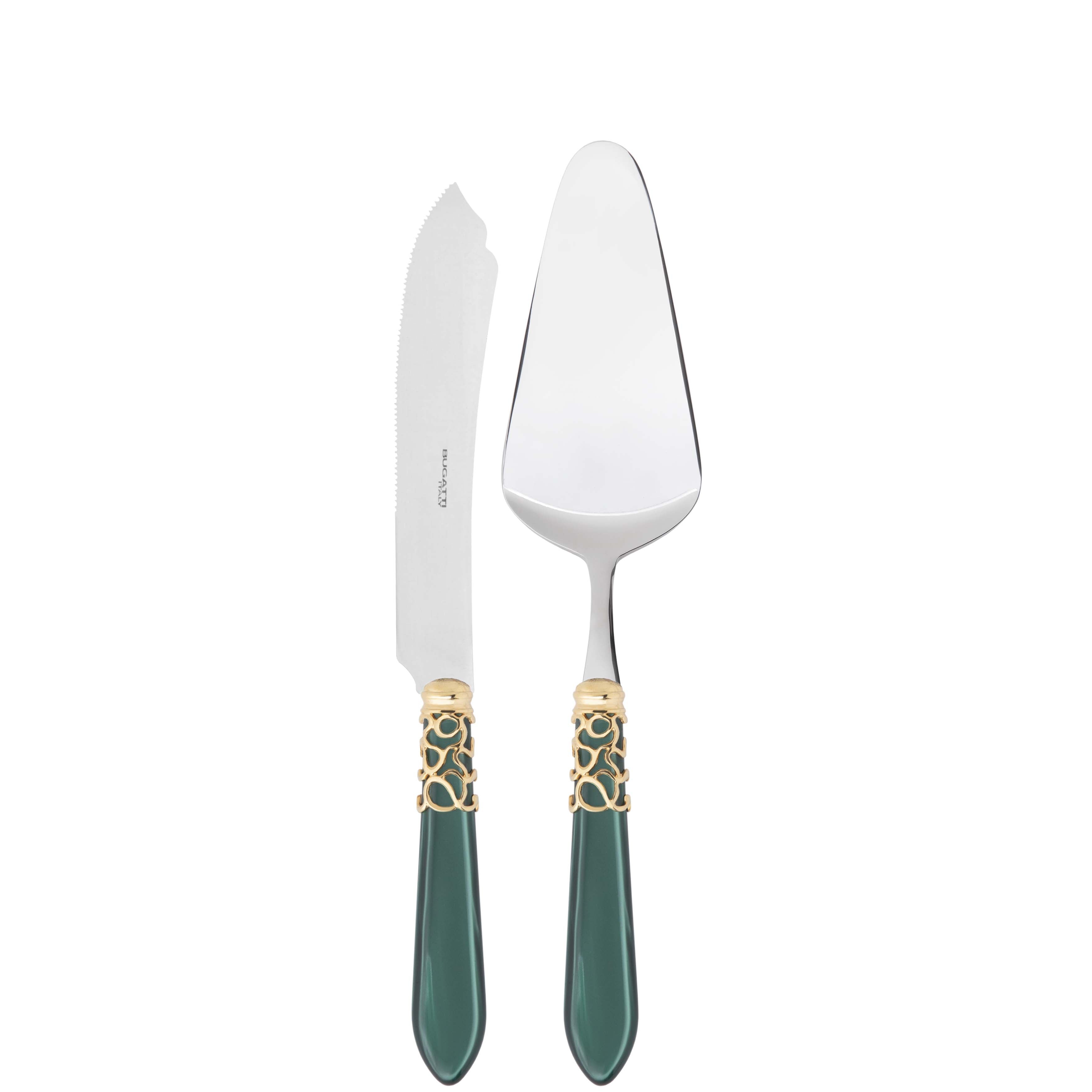 Melodia Gold 2 Piece Cake Serving set - Emerald Green