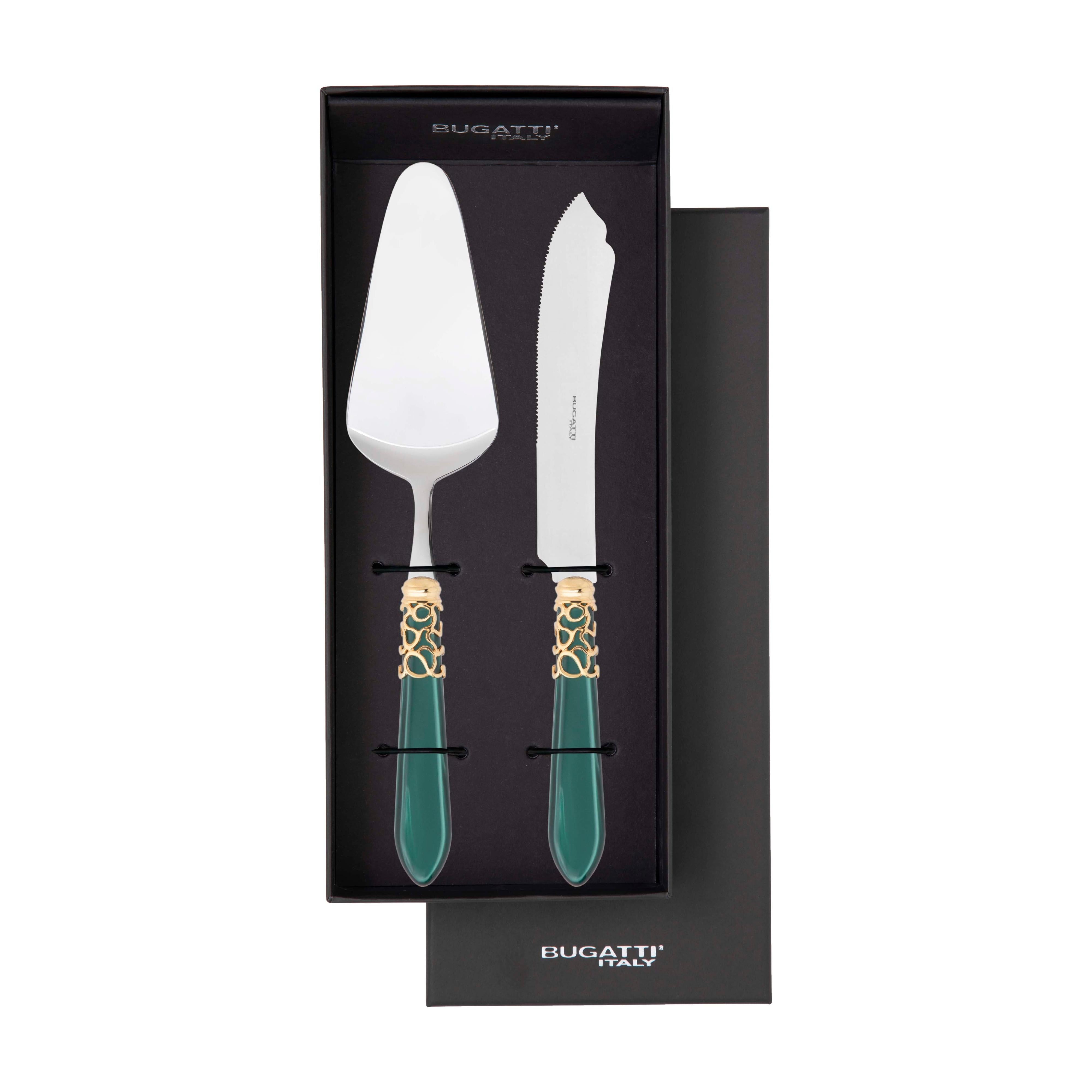 Melodia Gold 2 Piece Cake Serving set - Emerald Green