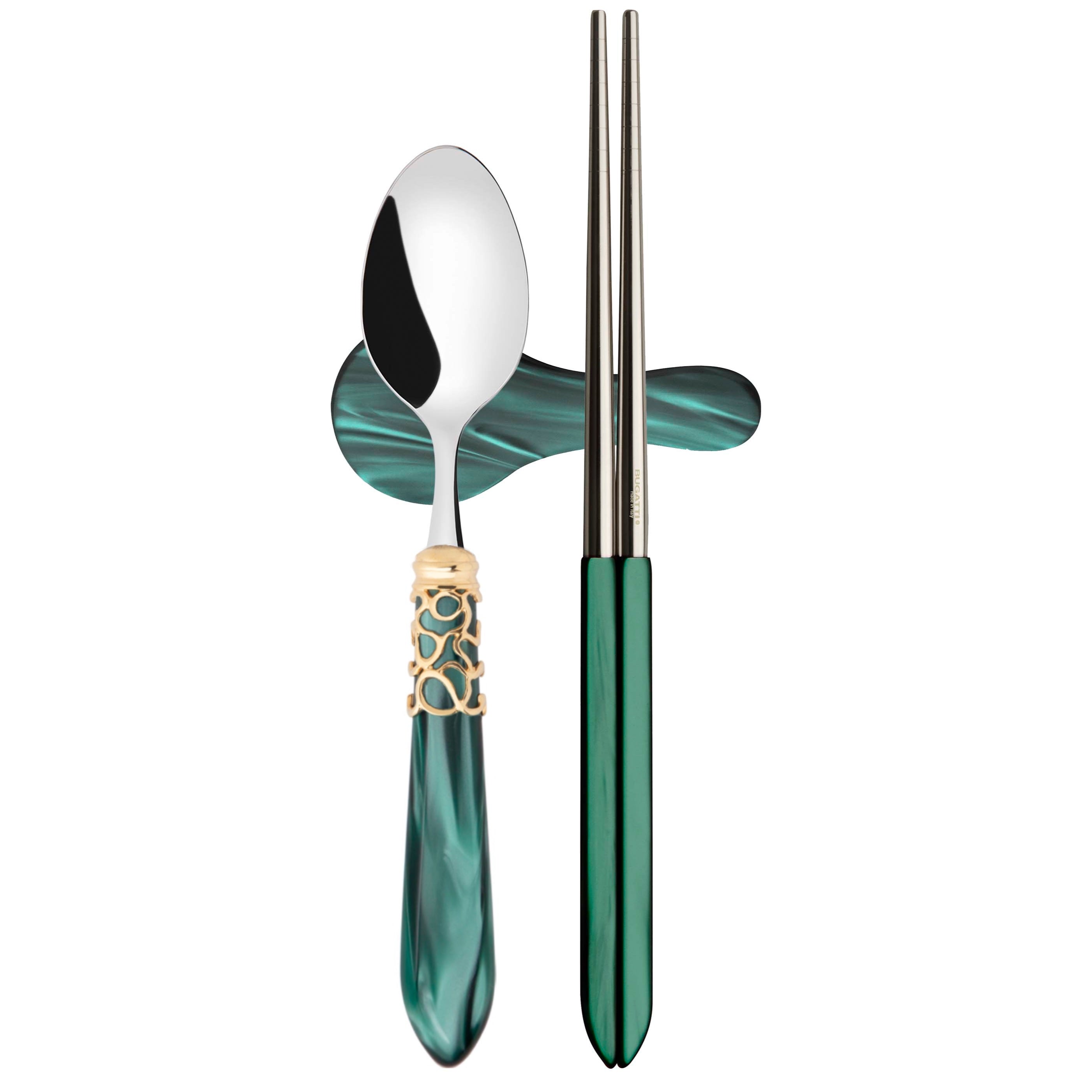 Melodia Gold Chopticks set for 1 in gift box - Emerald Green