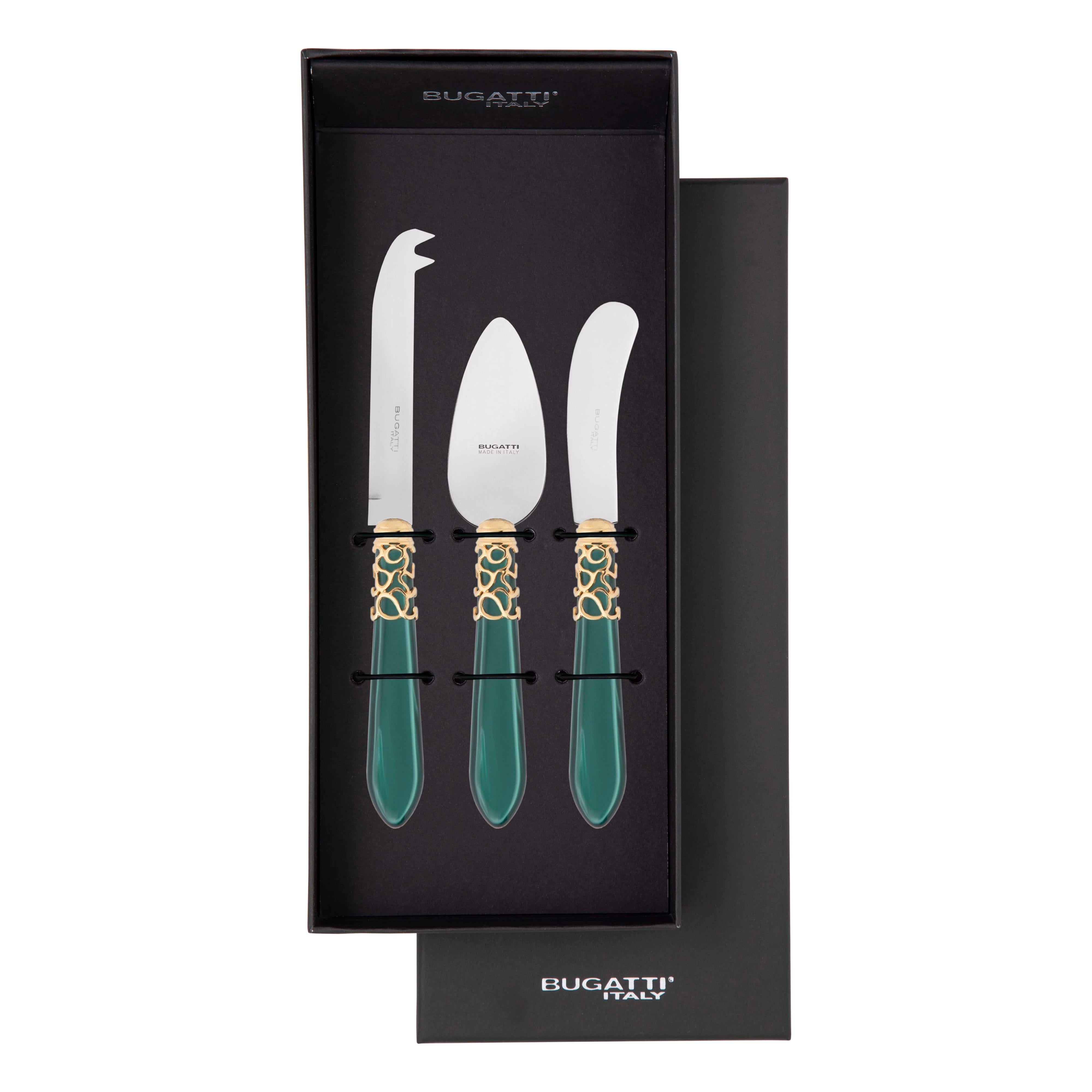 Melodia Gold 3 Piece Cheese Knife Set - green