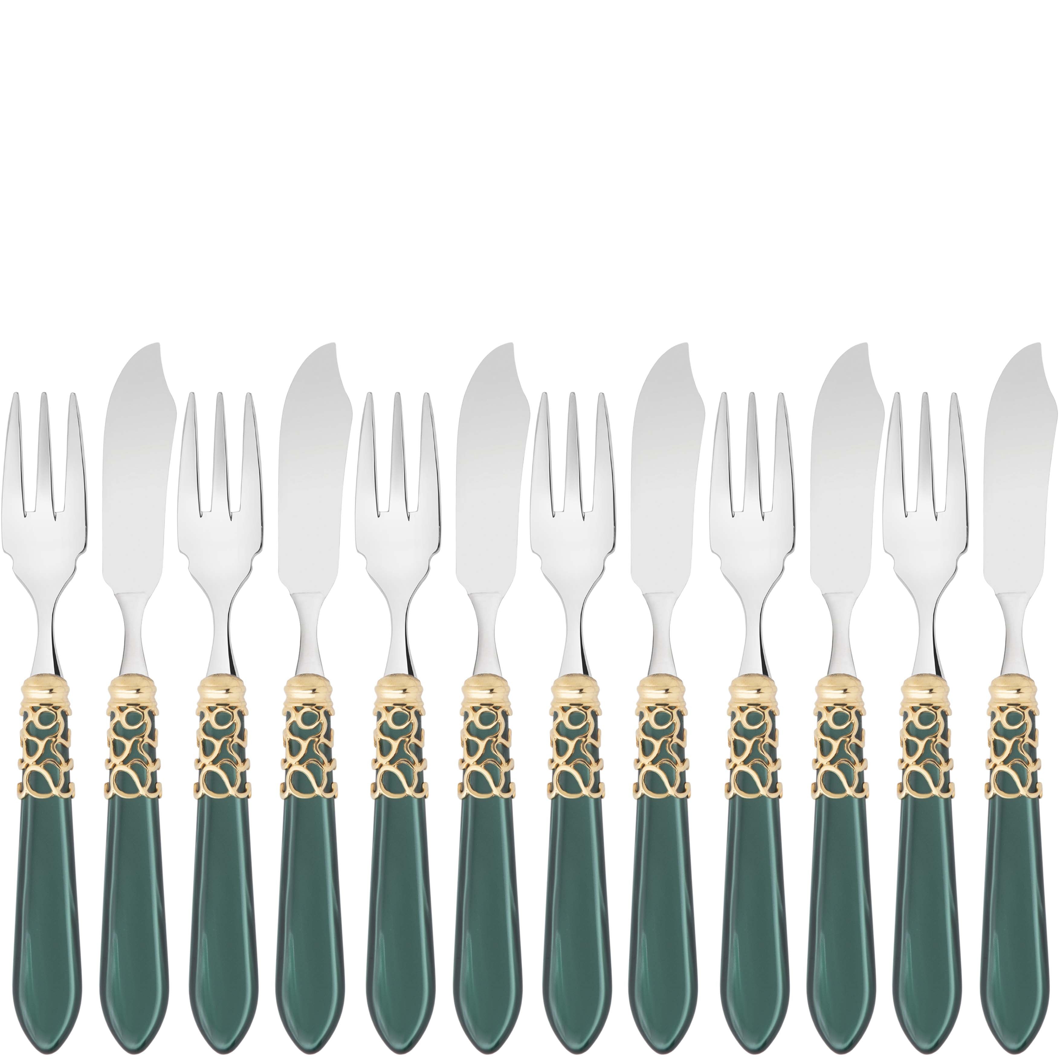 Melodia Gold 12 Piece Fish Set - green