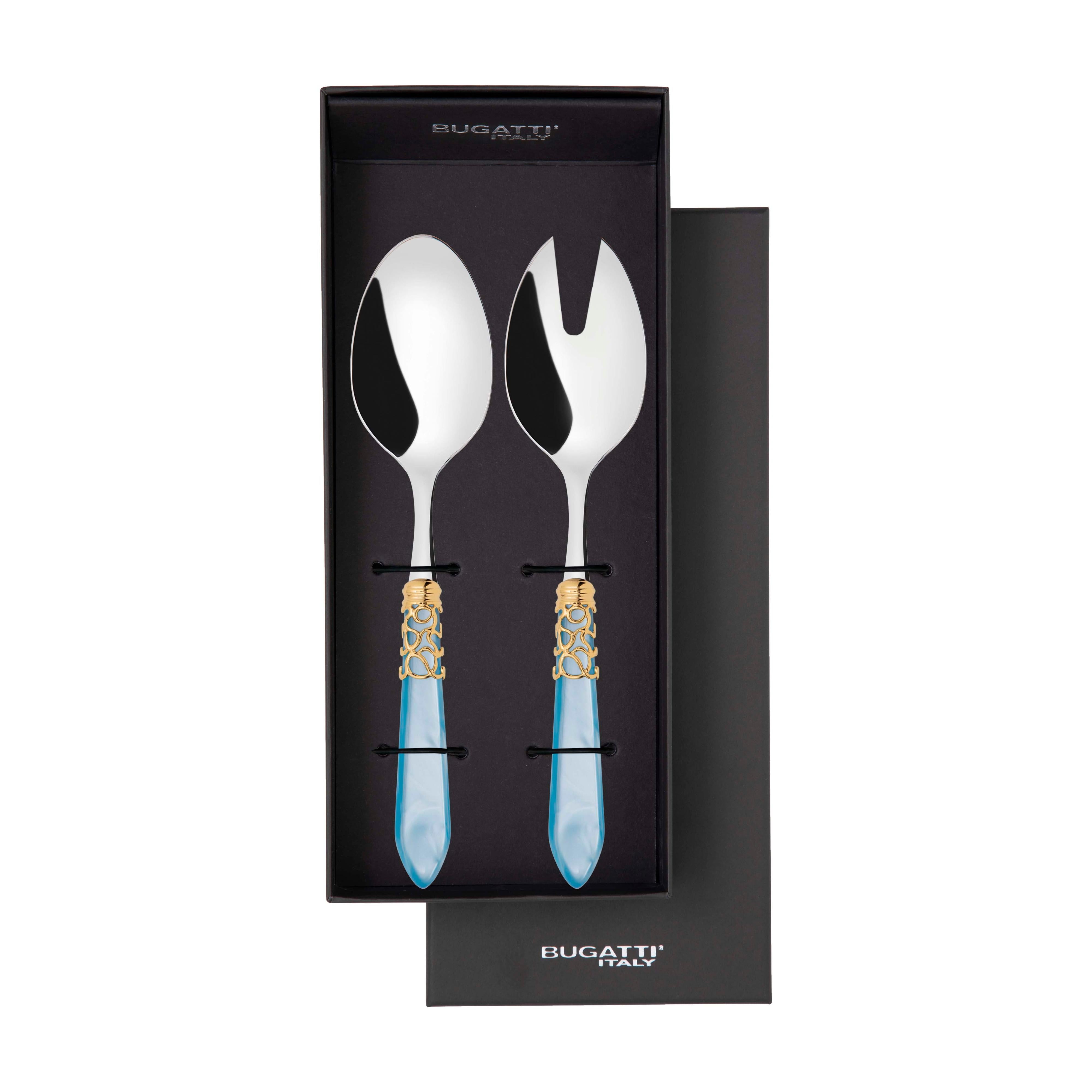 Melodia Gold 2 Piece Salad Servers - Sky Blue