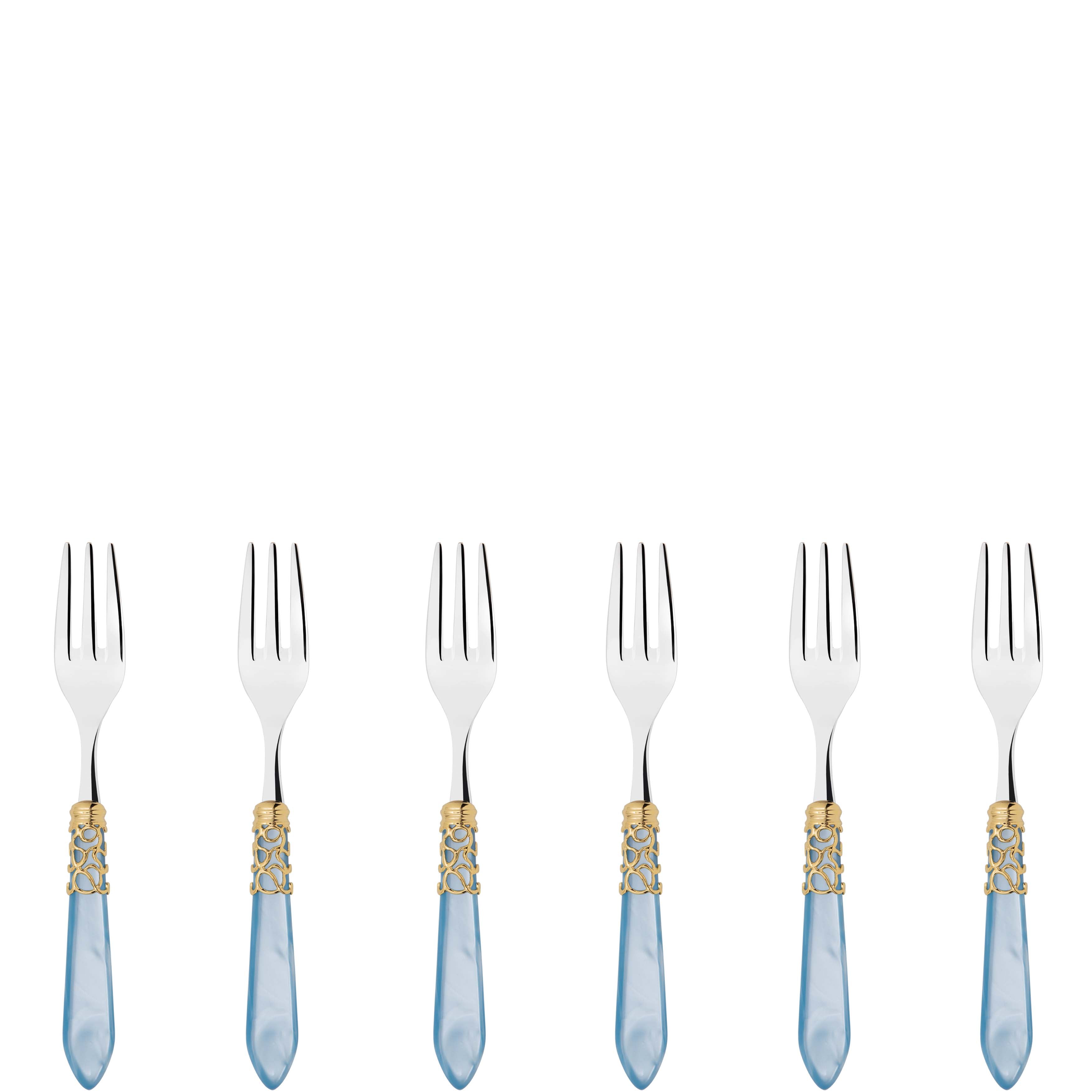 Melodia Gold Cocktail / Cake Fork Set in gift box - sky blue