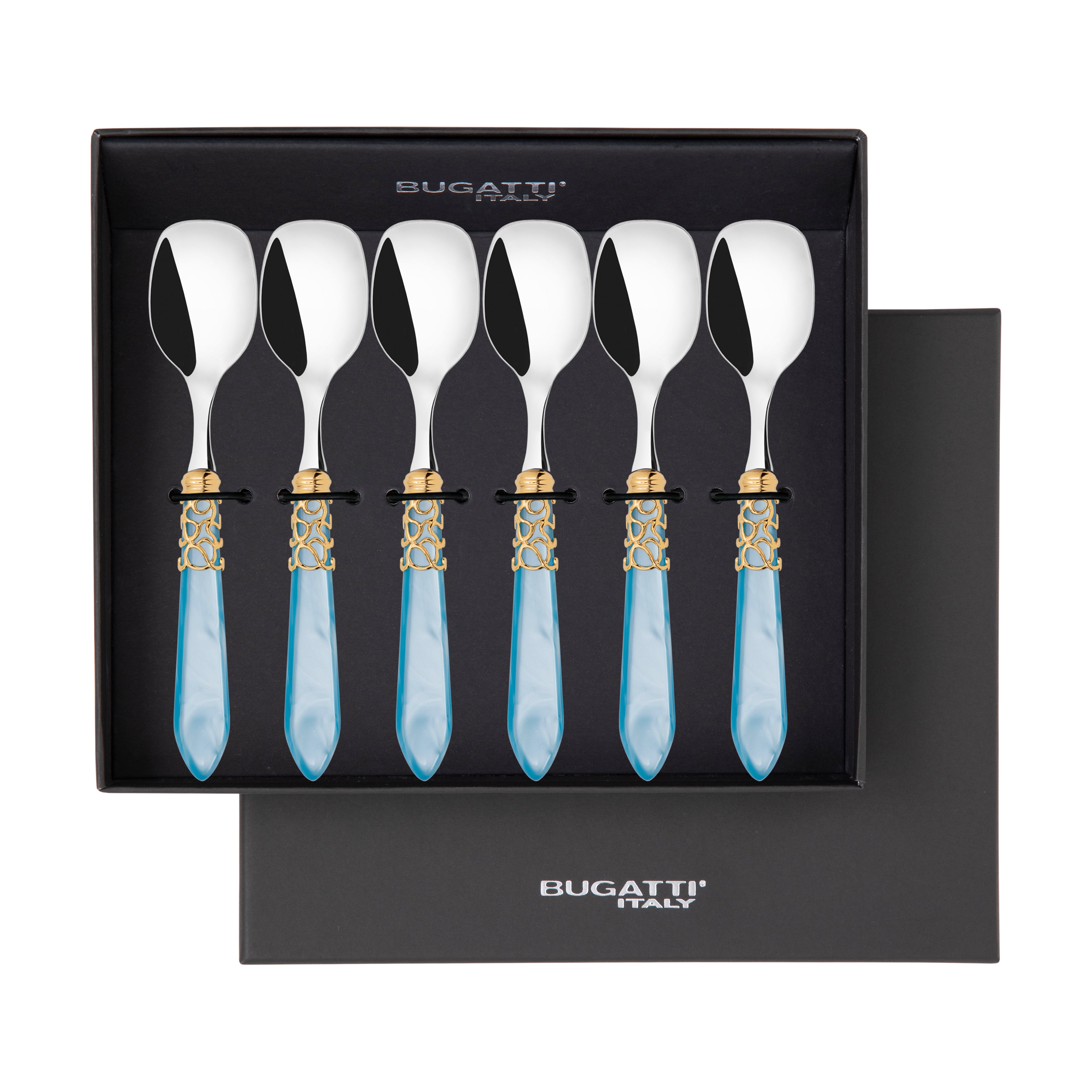Melodia Gold Ice Cream Spoons Set in gift box - sky blue