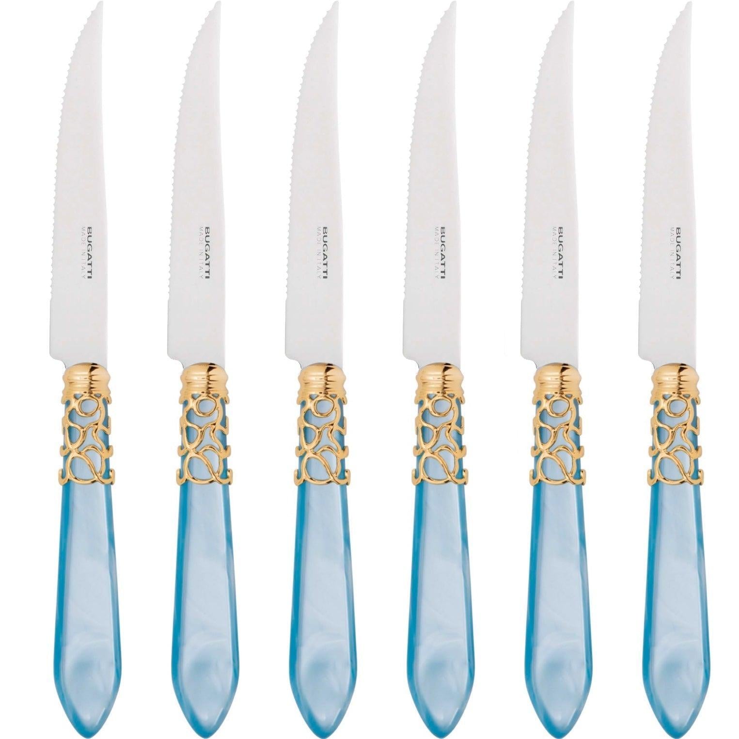 Melodia Gold 6 Piece Steak knife Set - Sky Blue