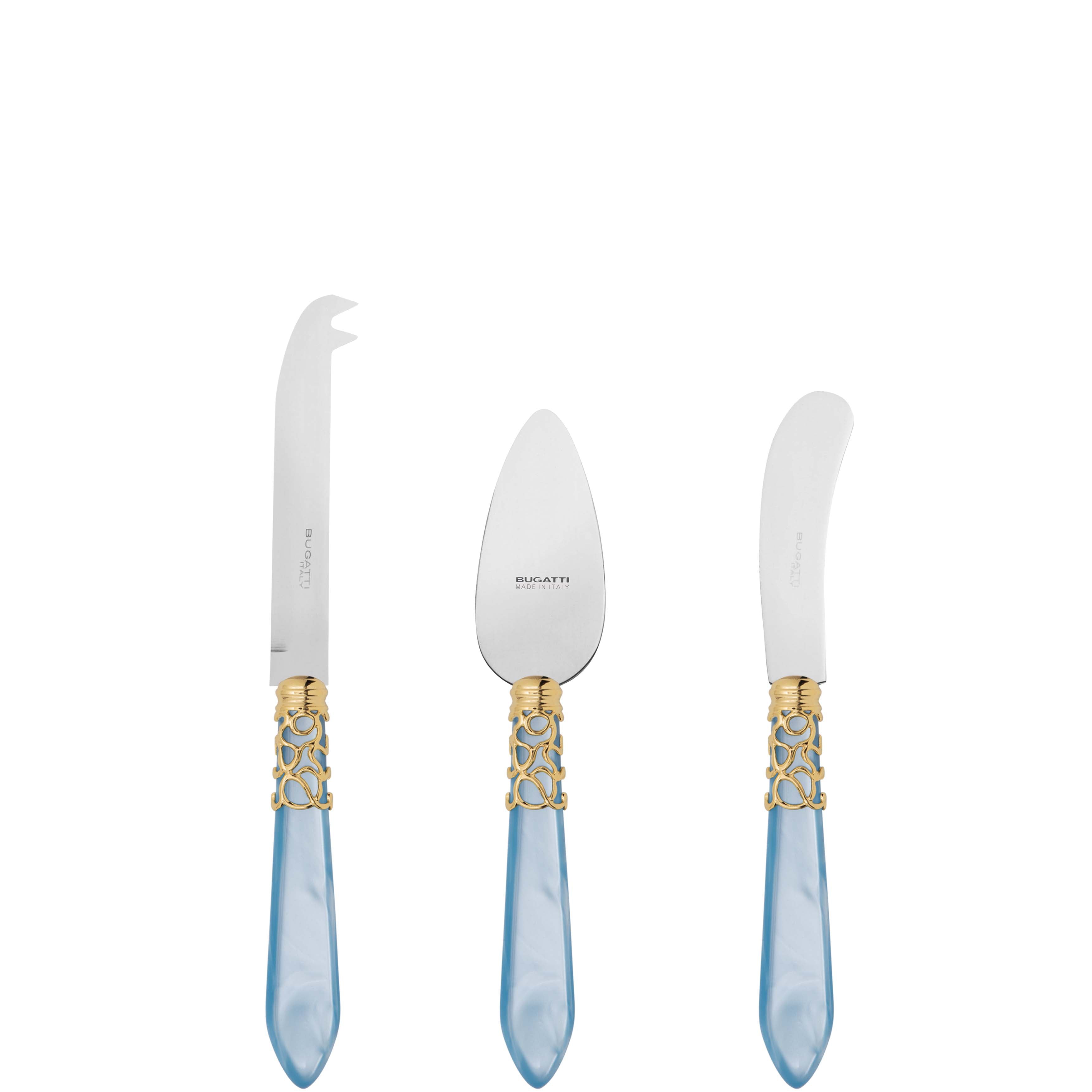 Melodia Gold 3 Piece Cheese Knife Set - sky blue