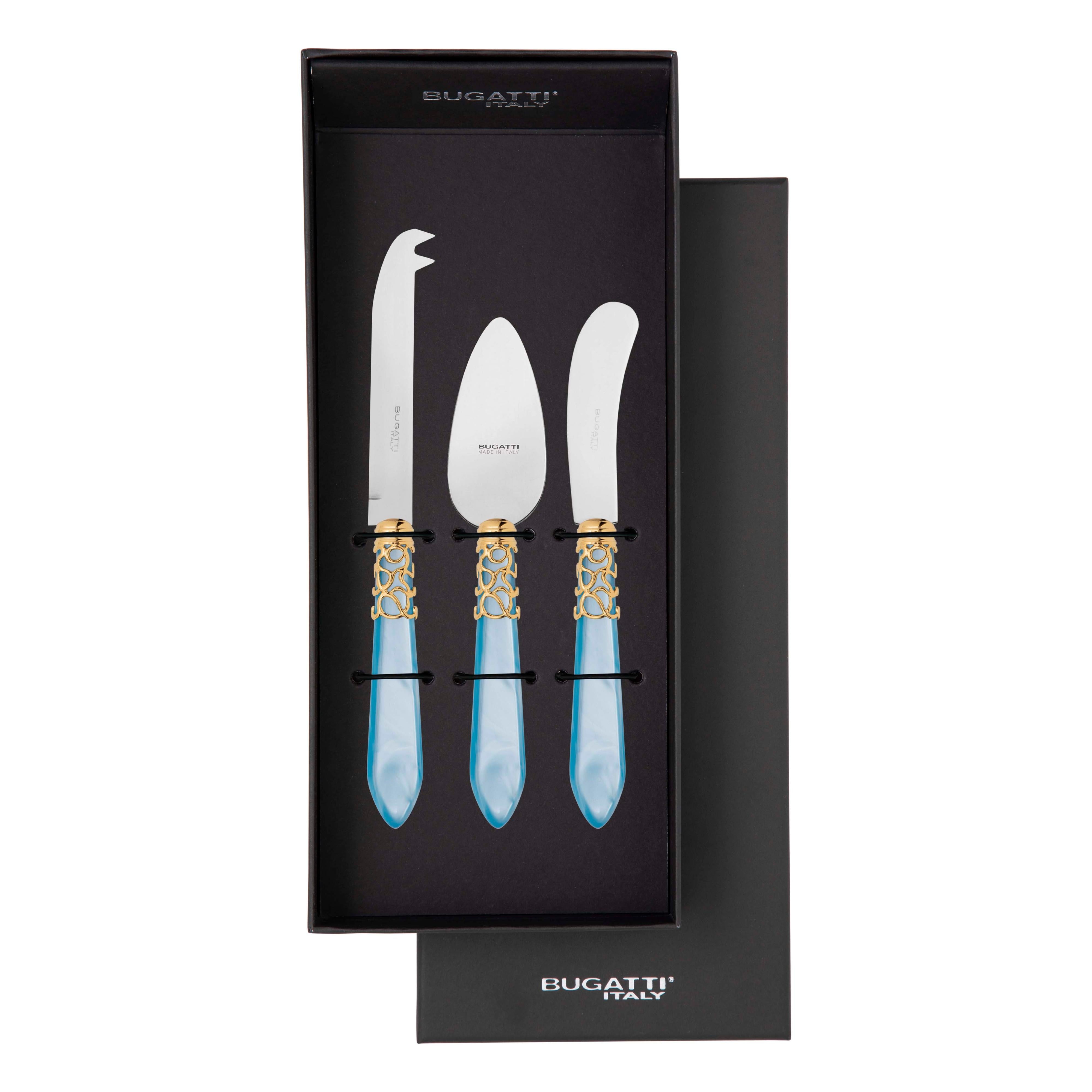 Melodia Gold 3 Piece Cheese Knife Set - sky blue