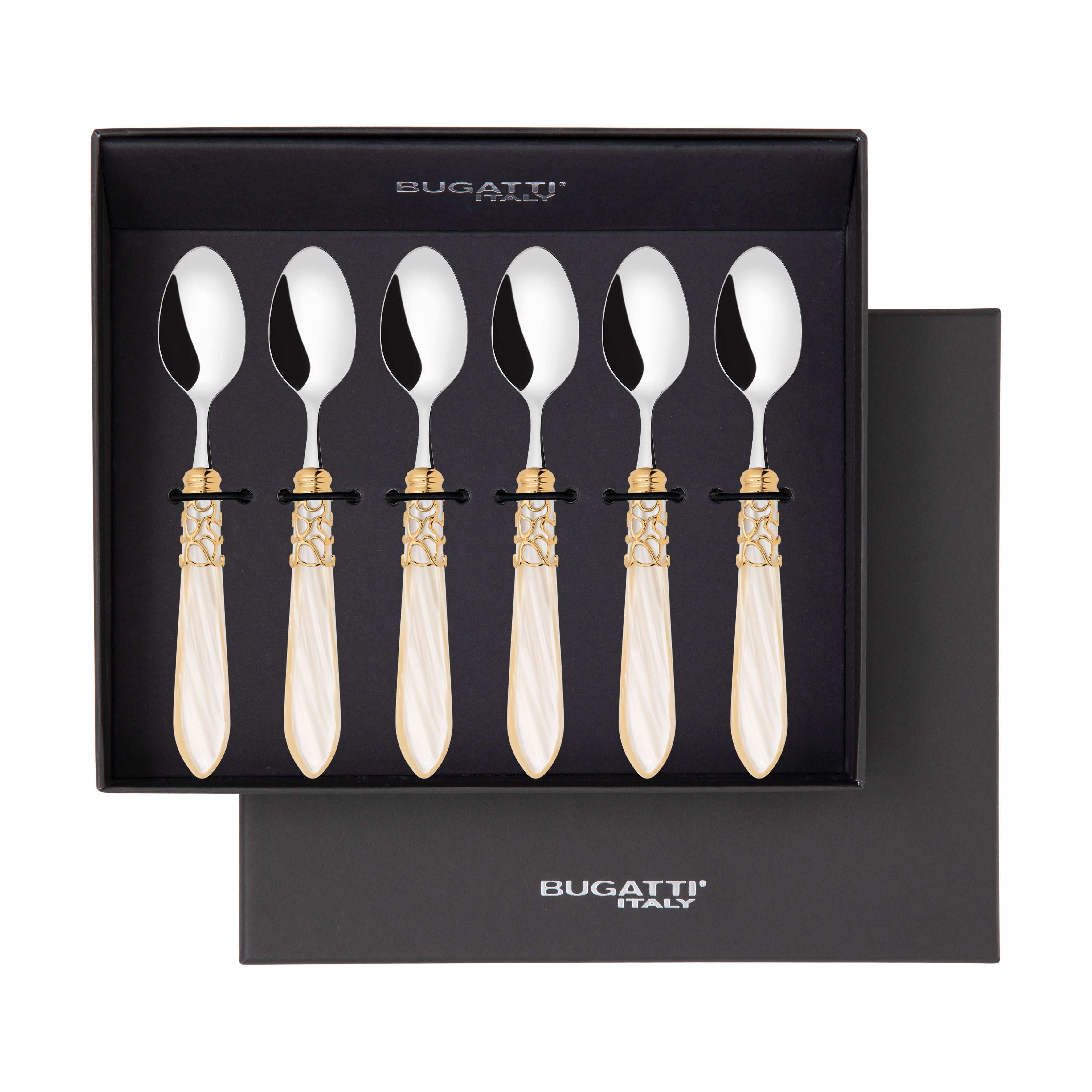 Melodia Gold 6 Piece Moka Spoon Set in gift box ivory