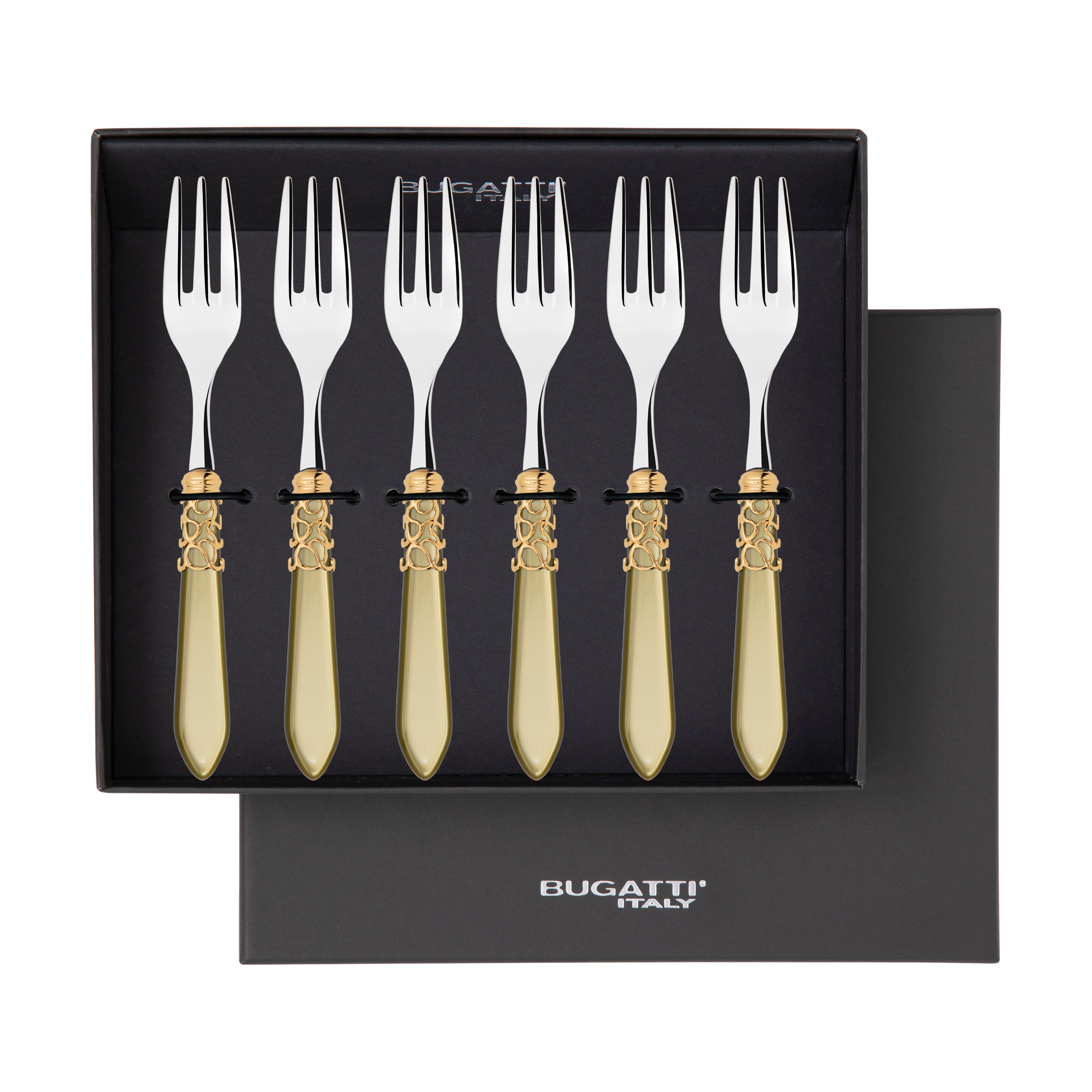 Melodia Gold Cocktail / Cake Fork Set in gift box - chartreuse green