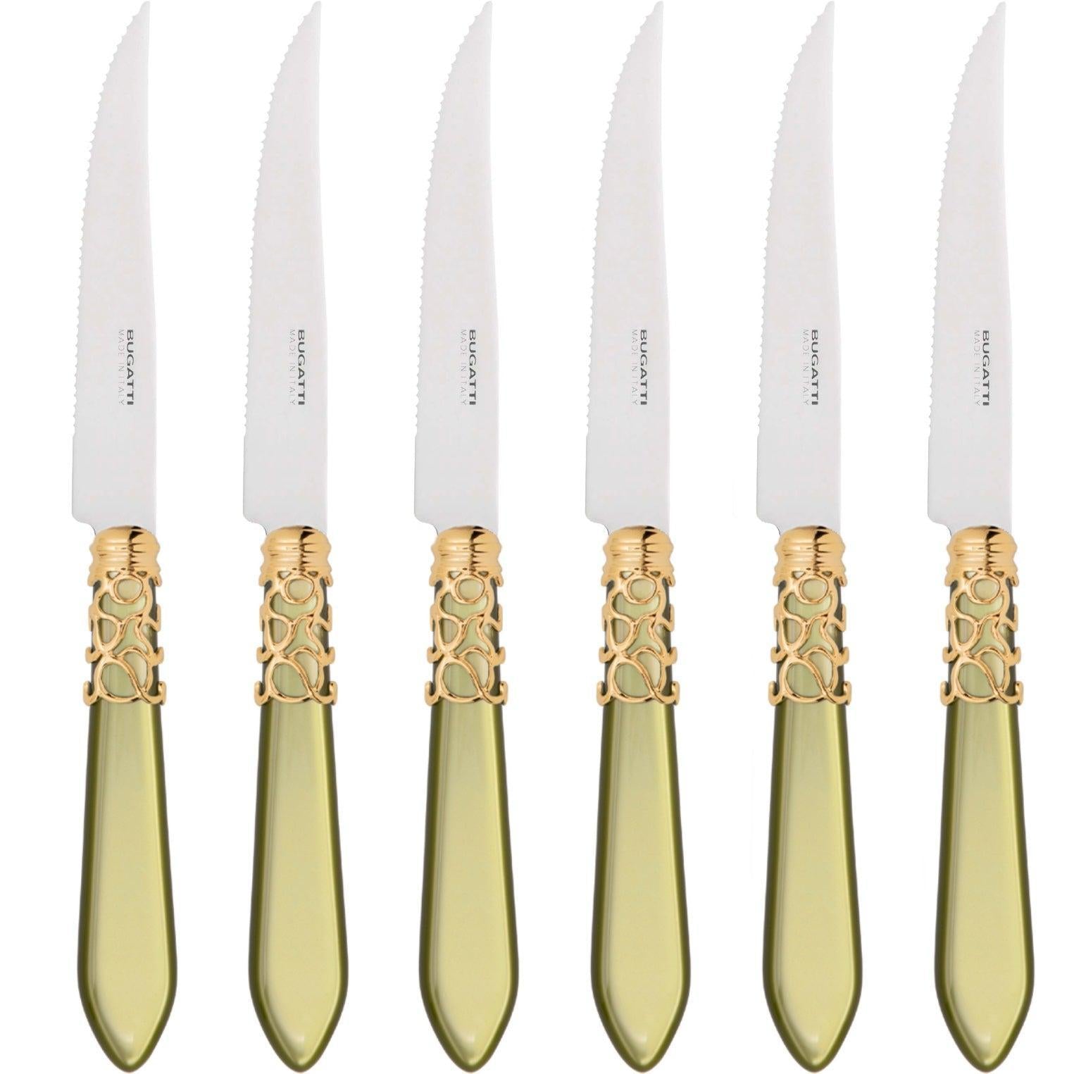 Melodia Gold 6 Piece Steak knife Set - Chartreuse Green