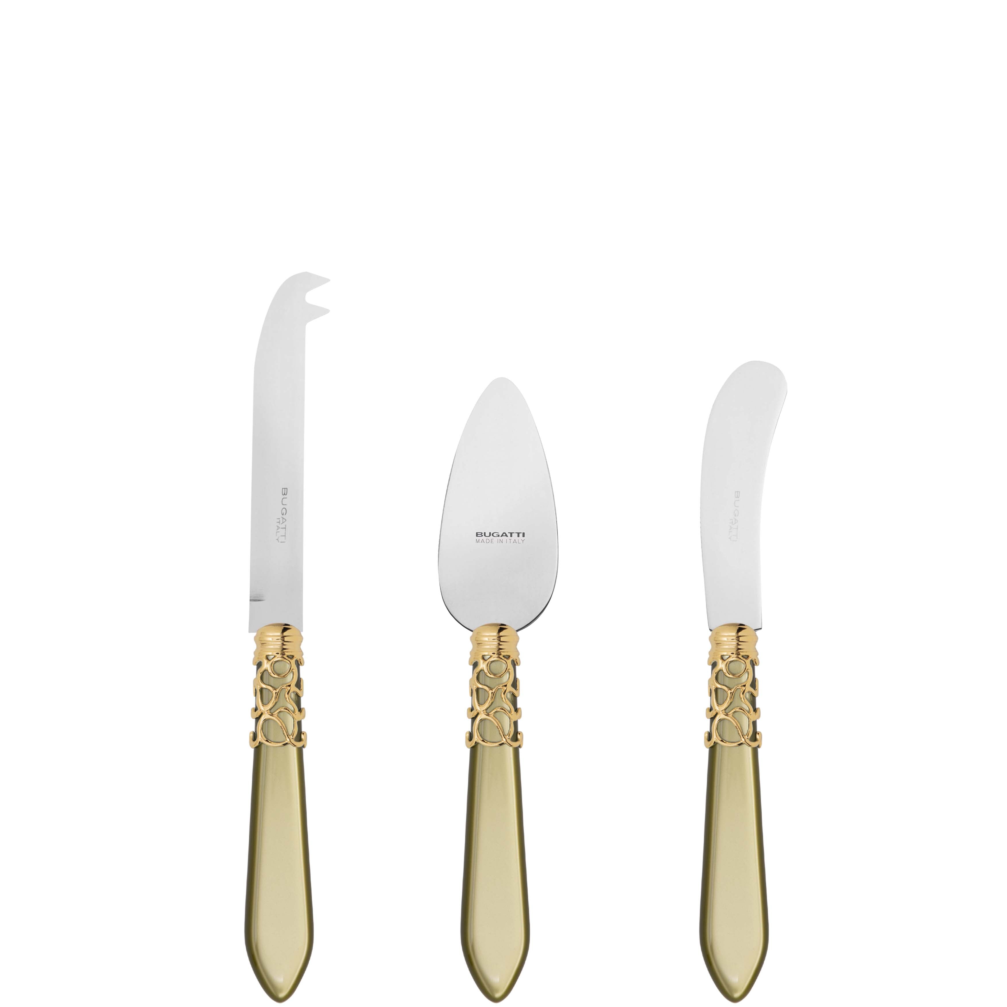 Melodia Gold 3 Piece Cheese Knife Set - chartreuse green