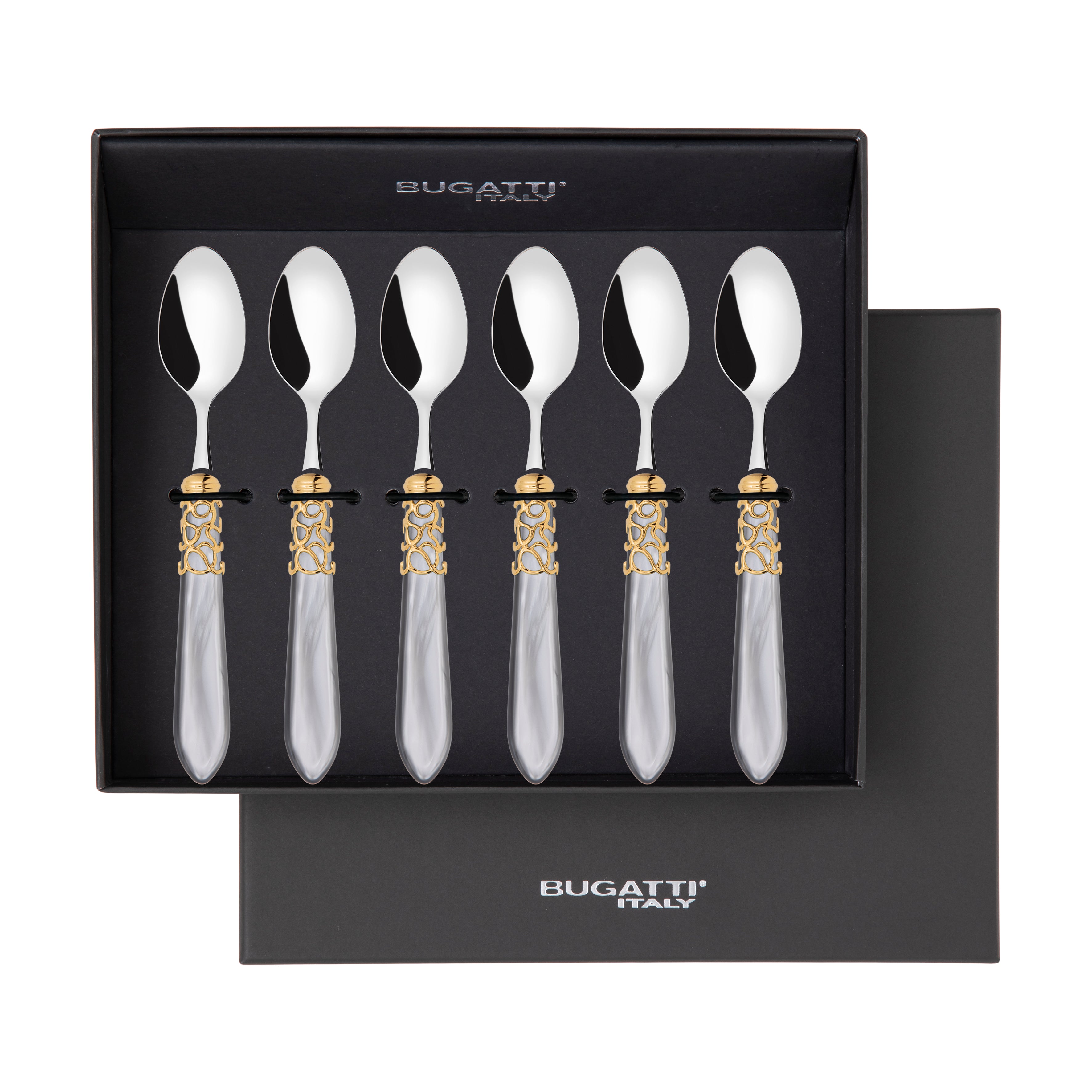 Melodia Gold 6 Piece Moka Spoon Set in gift box gray