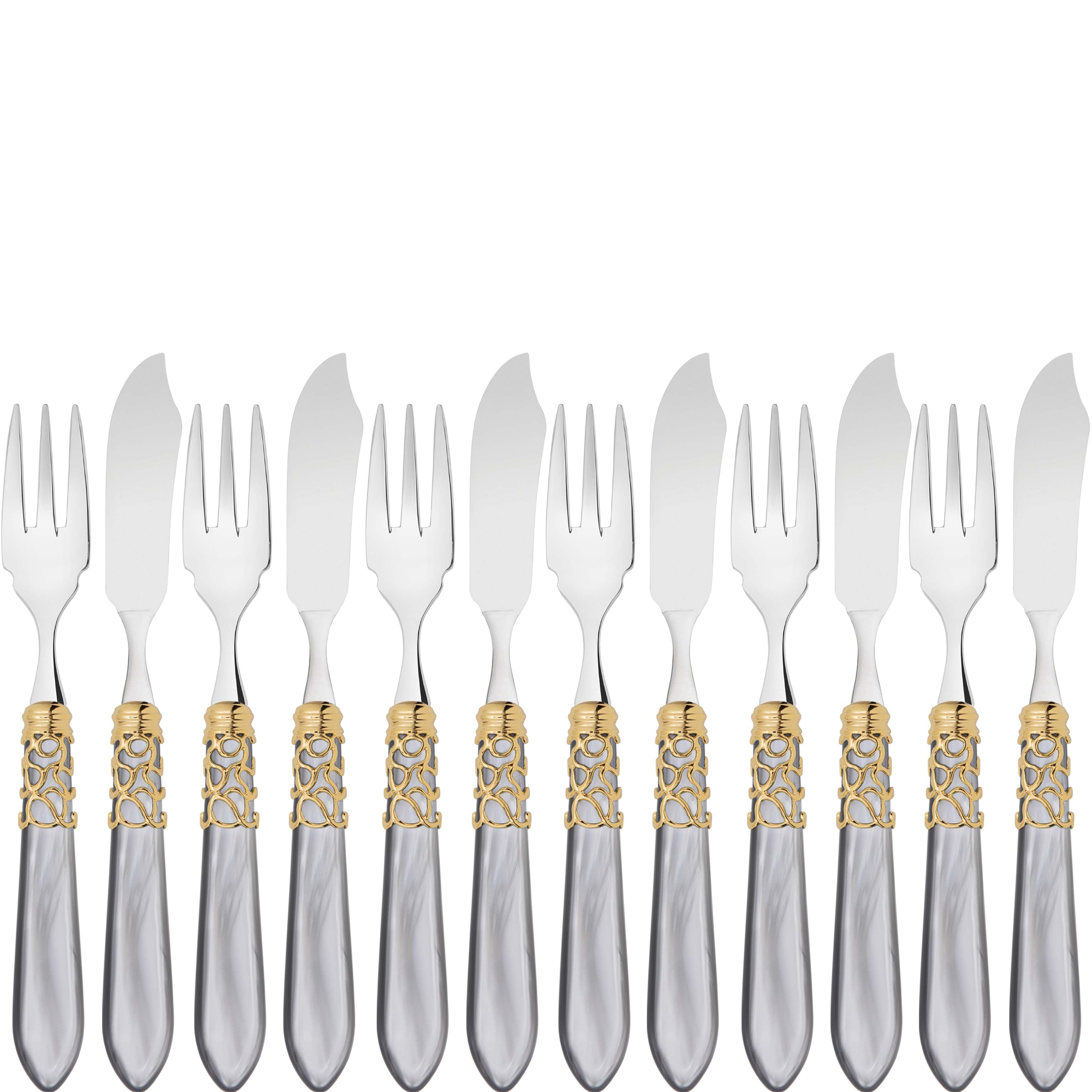 Melodia Gold 12 Piece Fish Set - gray