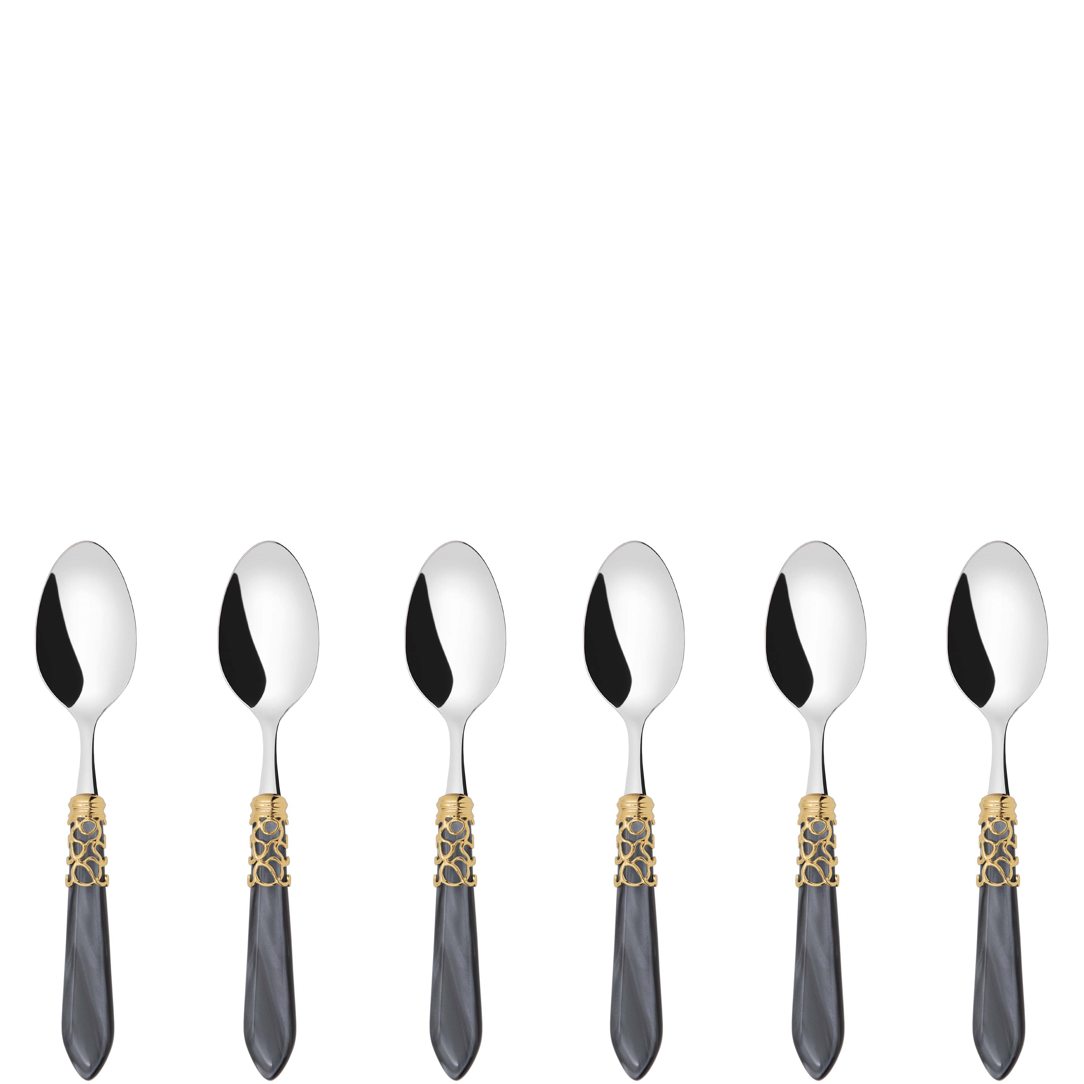 Melodia Gold 6 Piece Coffee Spoon Set in gift box - charcoal