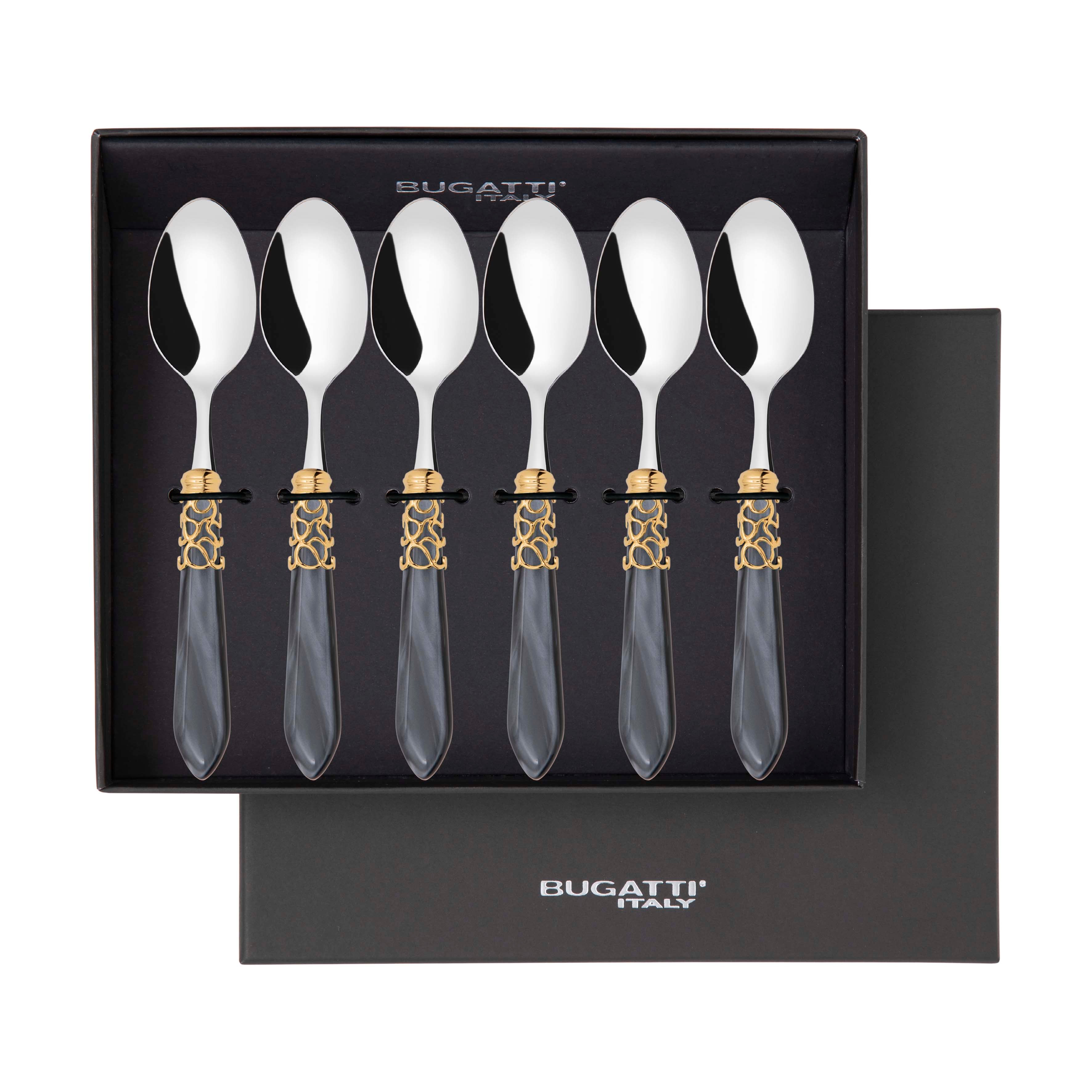 Melodia Gold 6 Piece Coffee Spoon Set in gift box - charcoal