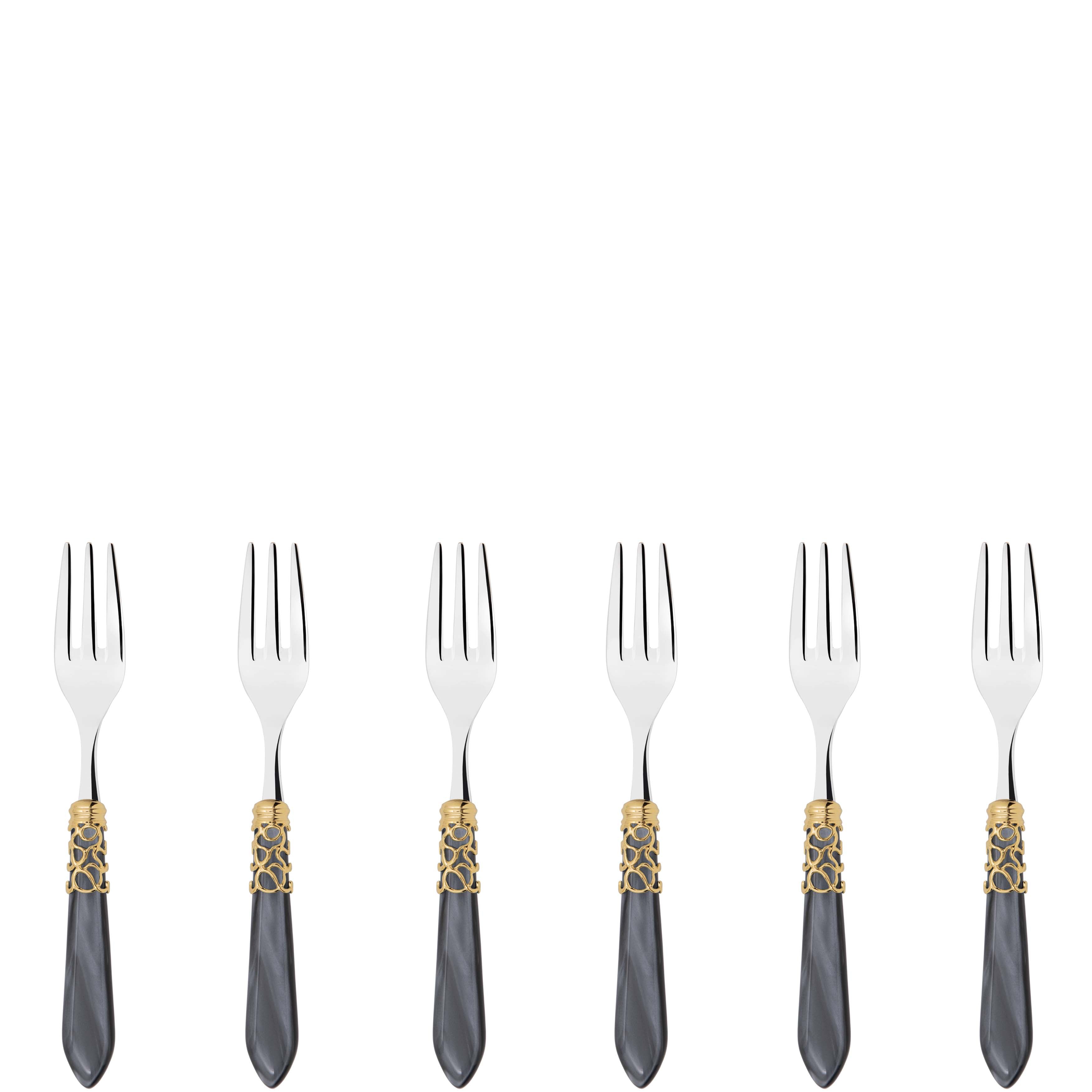 Melodia Gold Cocktail / Cake Fork Set in gift box - charcoal