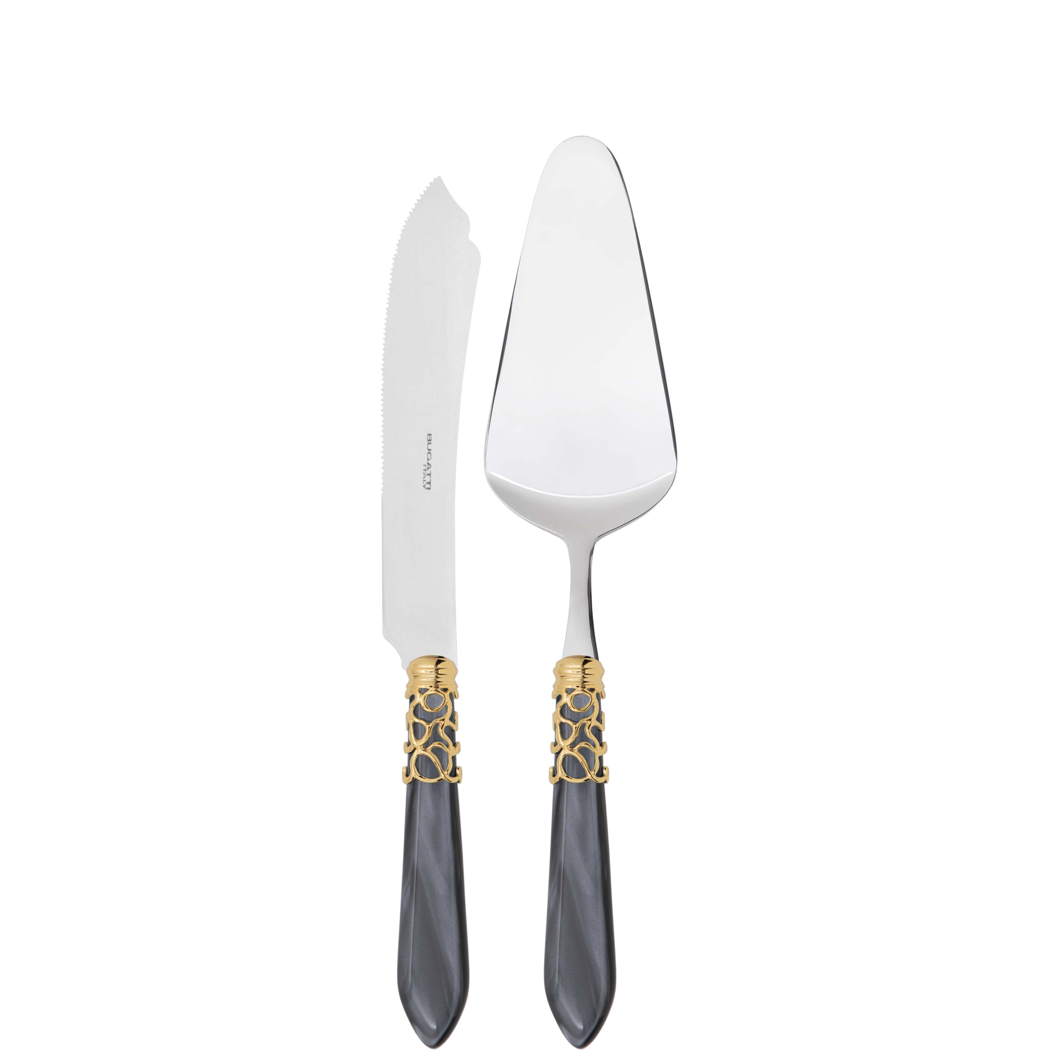 Melodia Gold 2 Piece Cake Serving set - Charcoal
