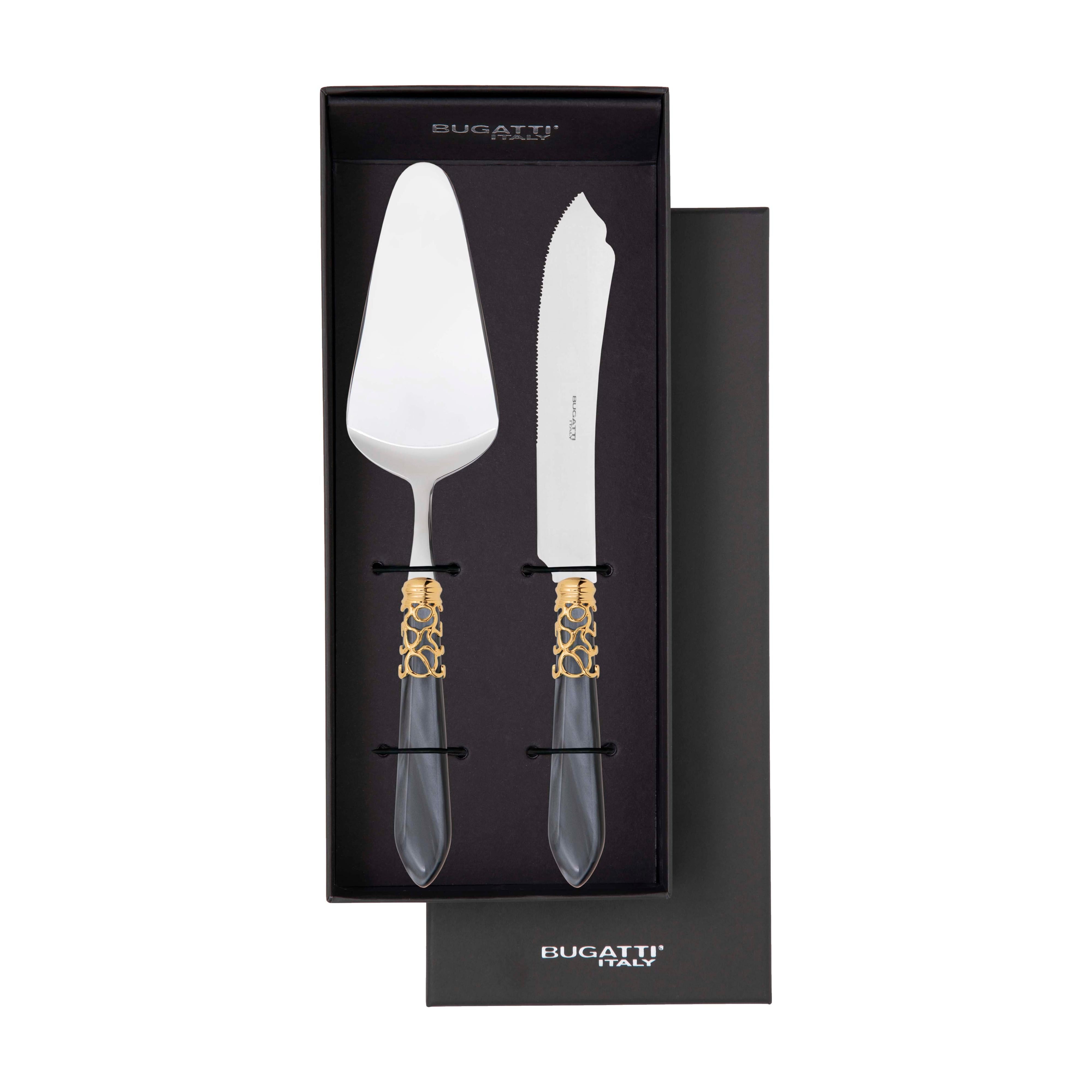 Melodia Gold 2 Piece Cake Serving set - Charcoal
