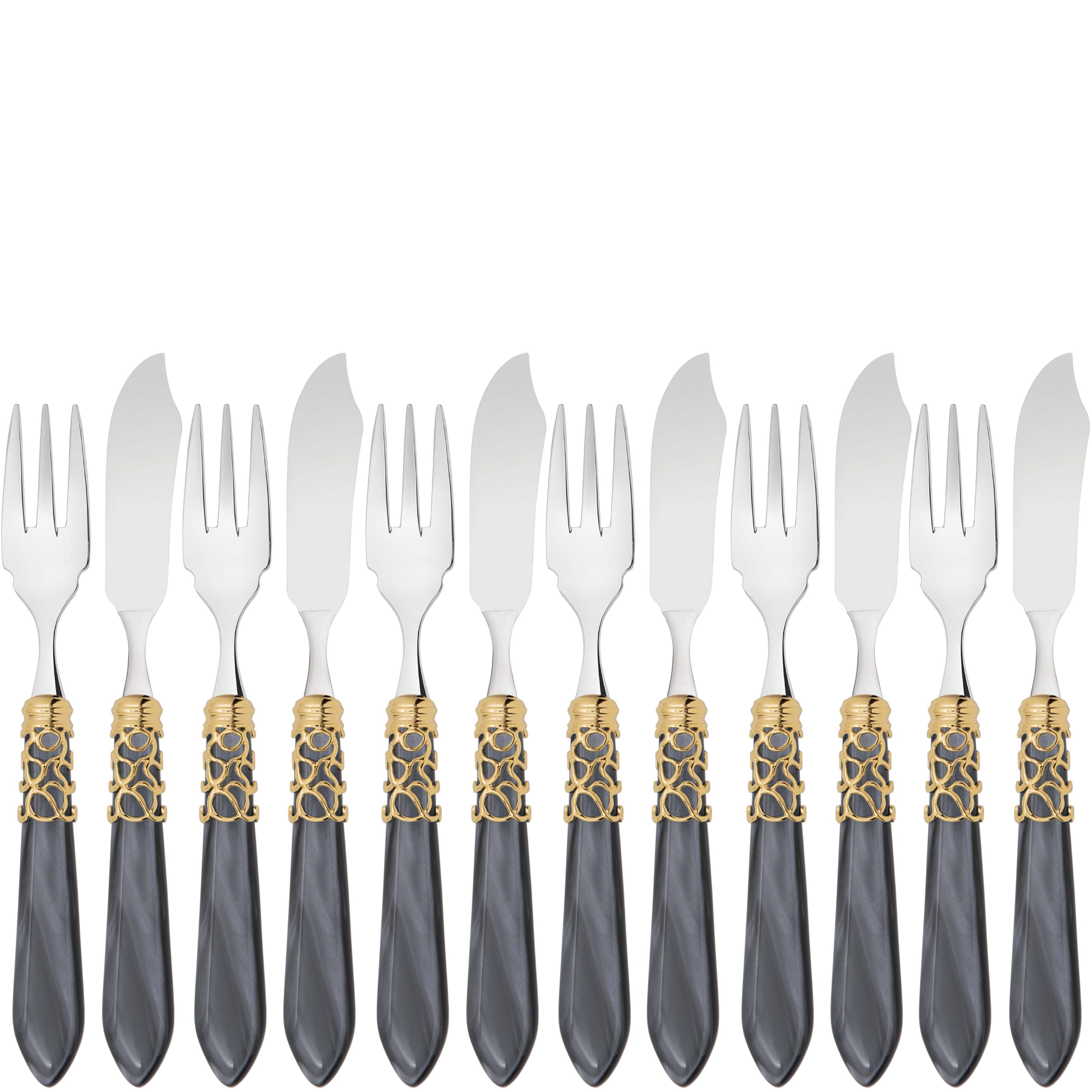 Melodia Gold 12 Piece Fish Set - charcoal