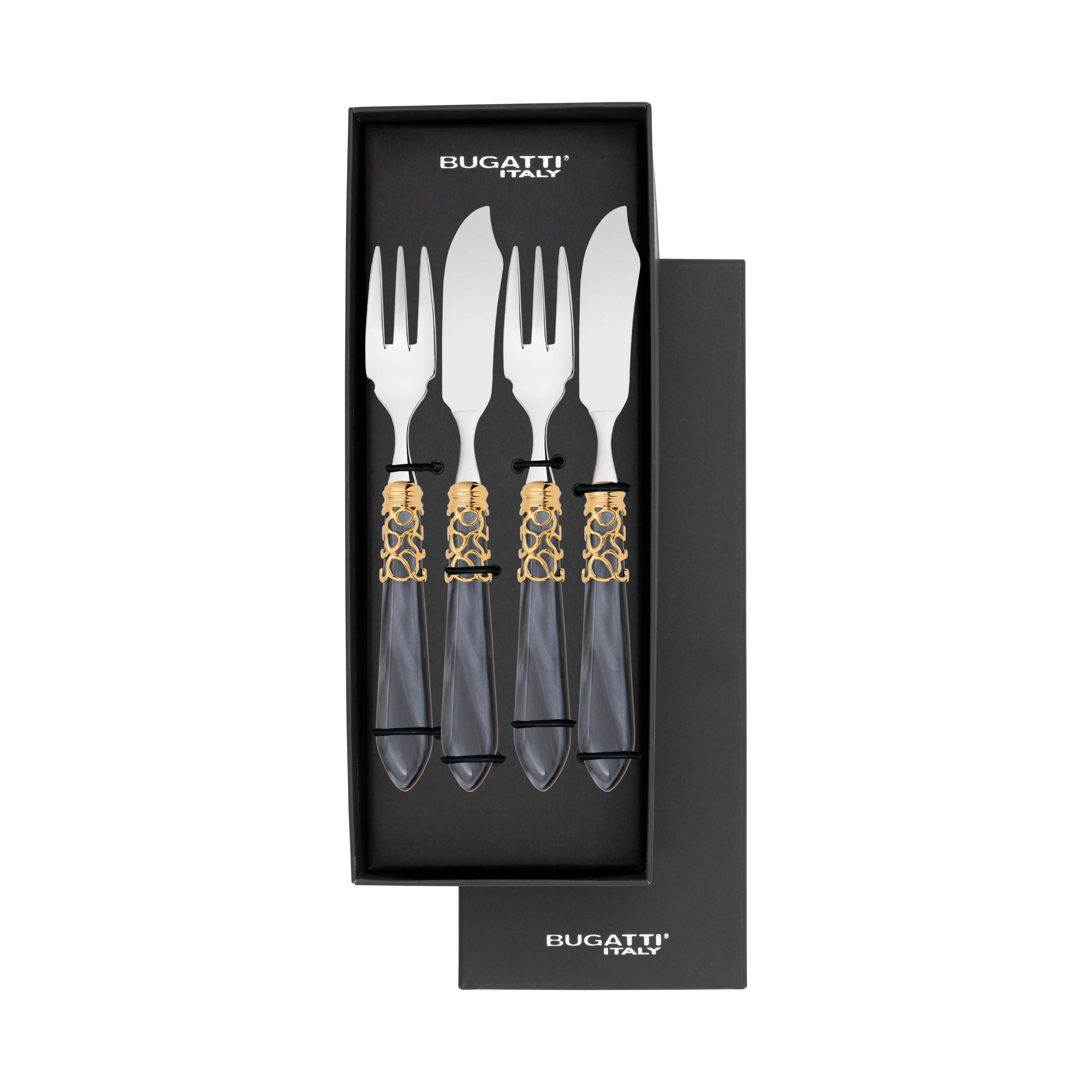 Melodia Gold 12 Piece Fish Set - charcoal