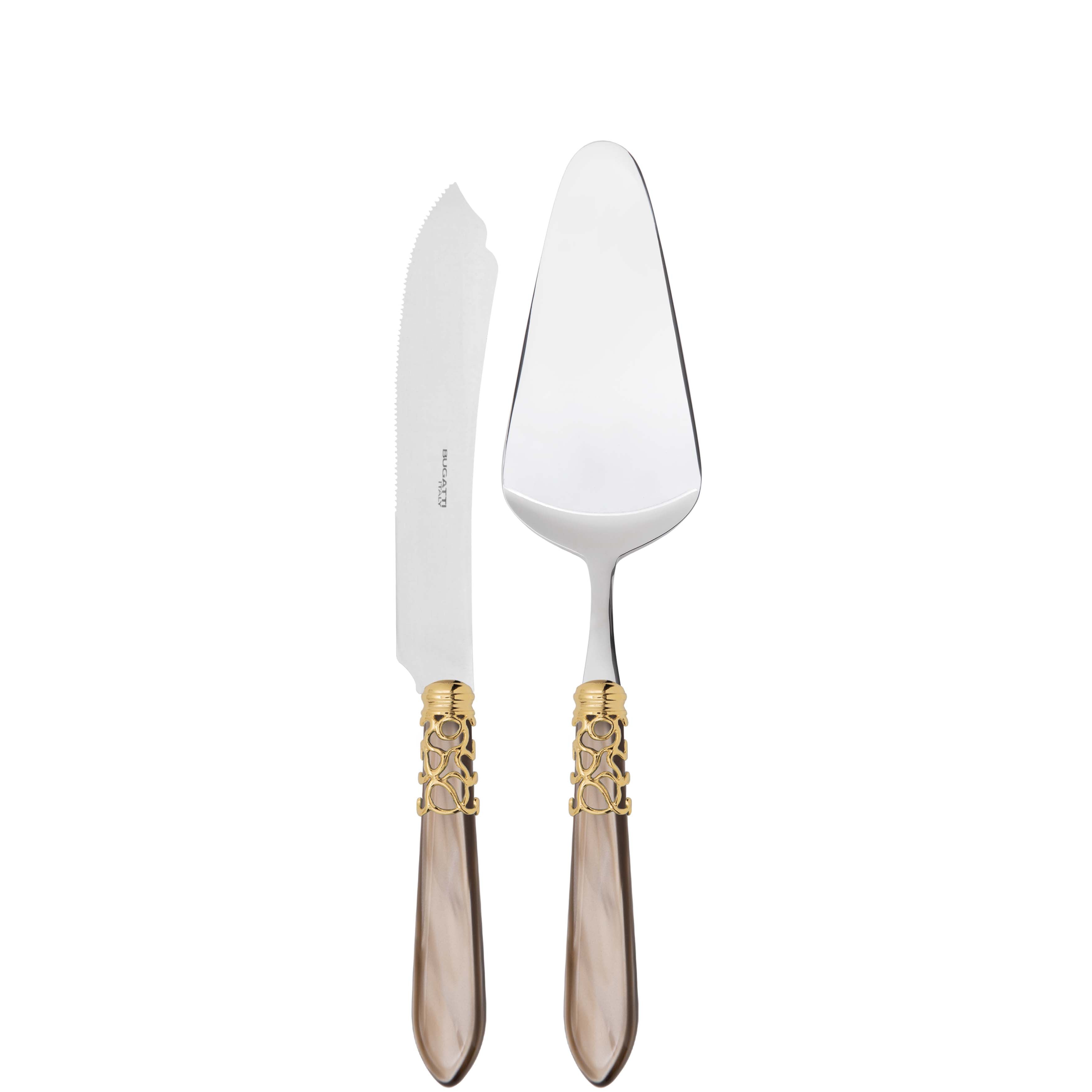 Melodia Gold 2 Piece Cake Serving set - Taupe
