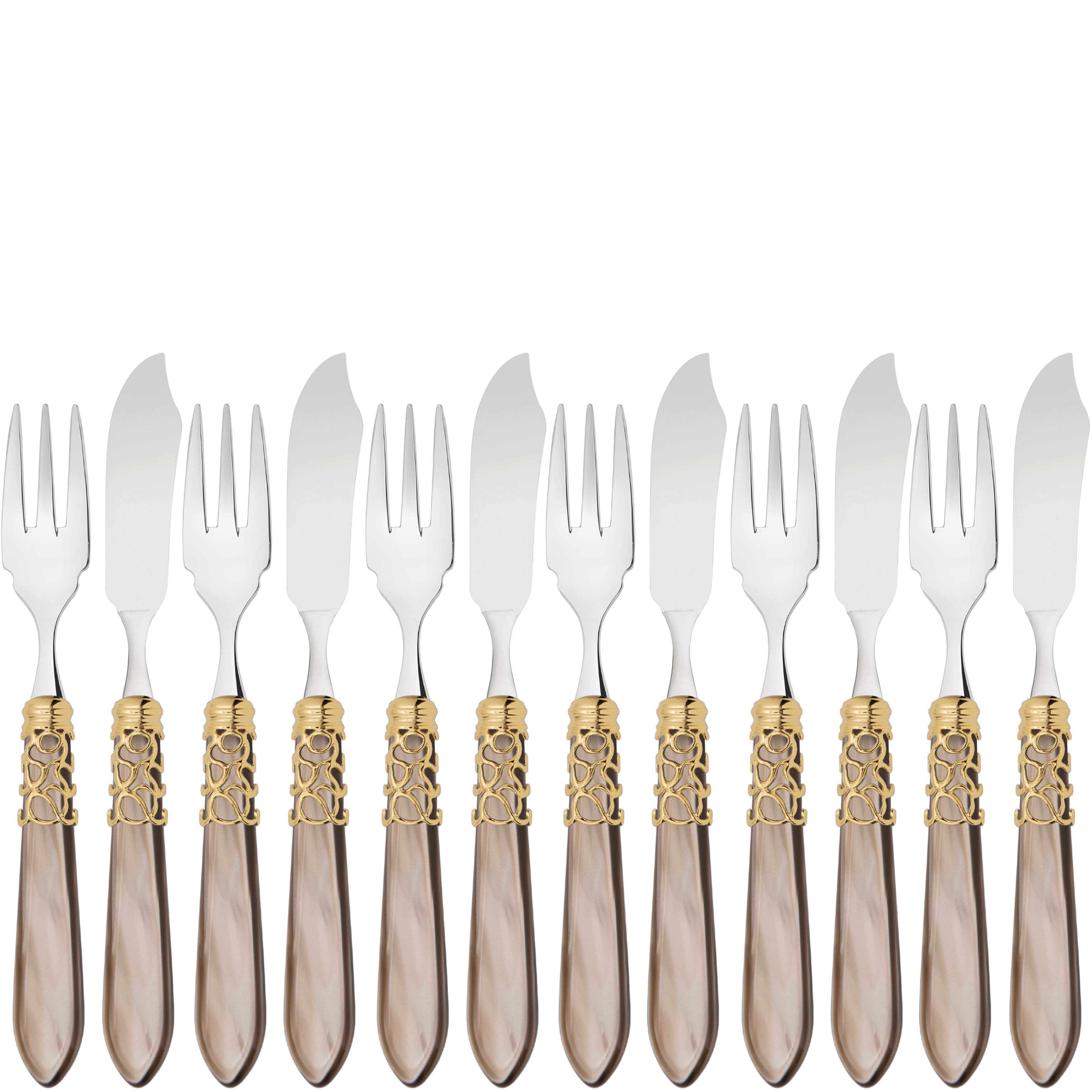 Melodia Gold 12 Piece Fish Set - taupe