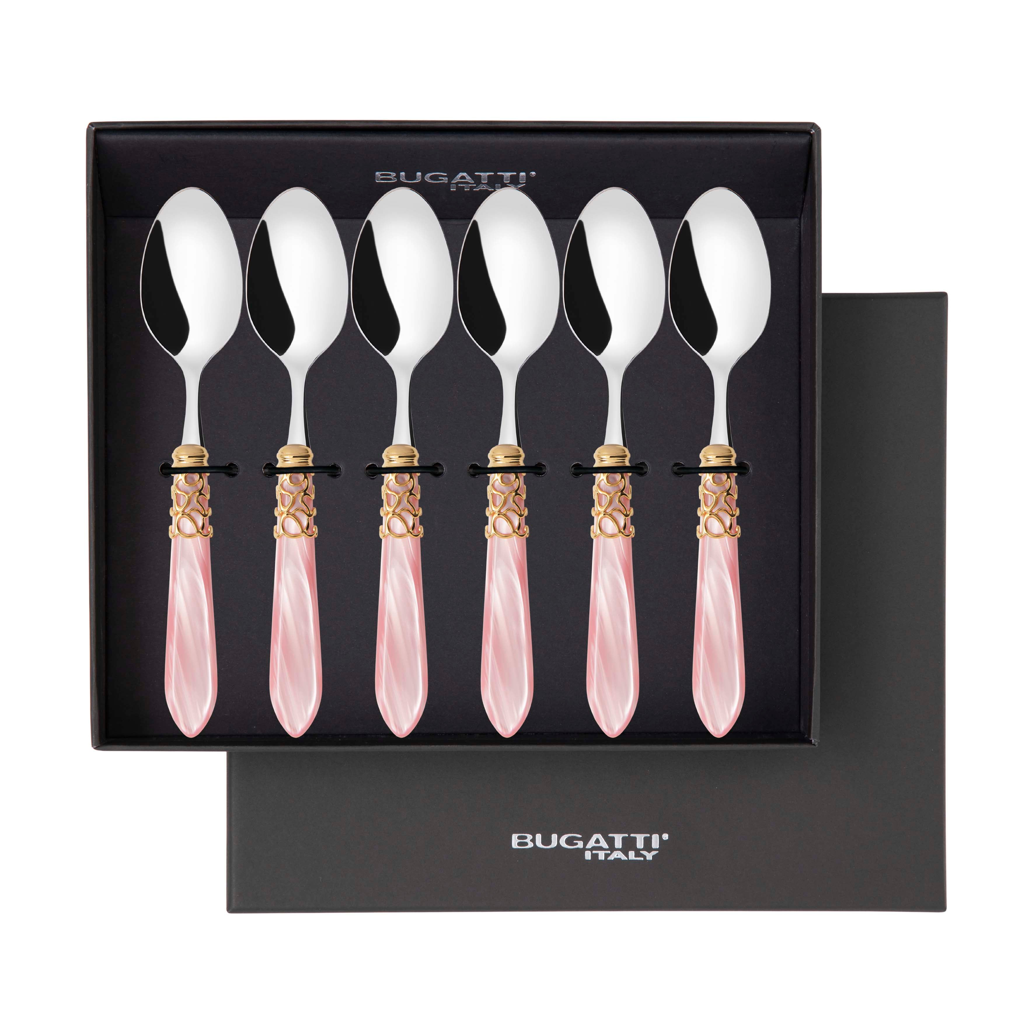 Melodia Gold 6 Piece Coffee Spoon Set in gift box - pink
